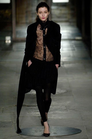 black silk long-sleeve collared fitted draped coat