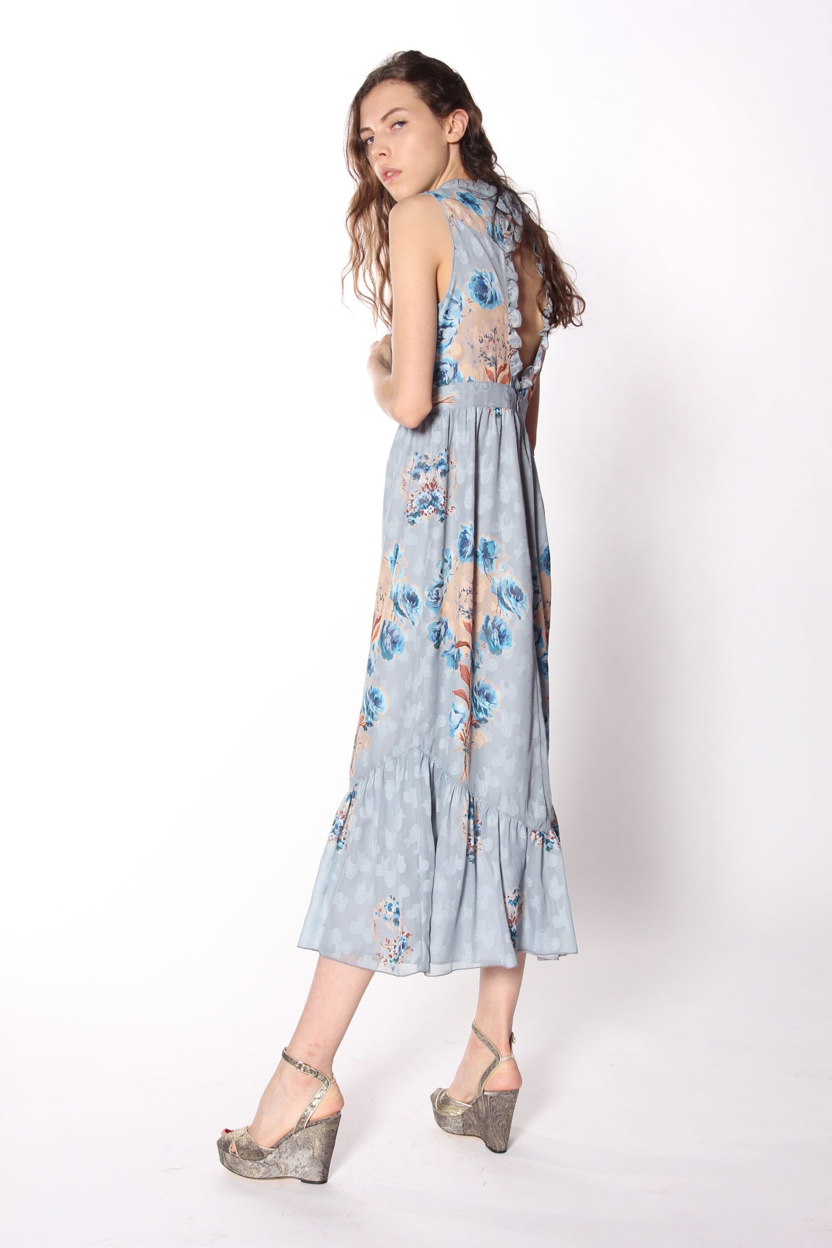blue floral midi dress
