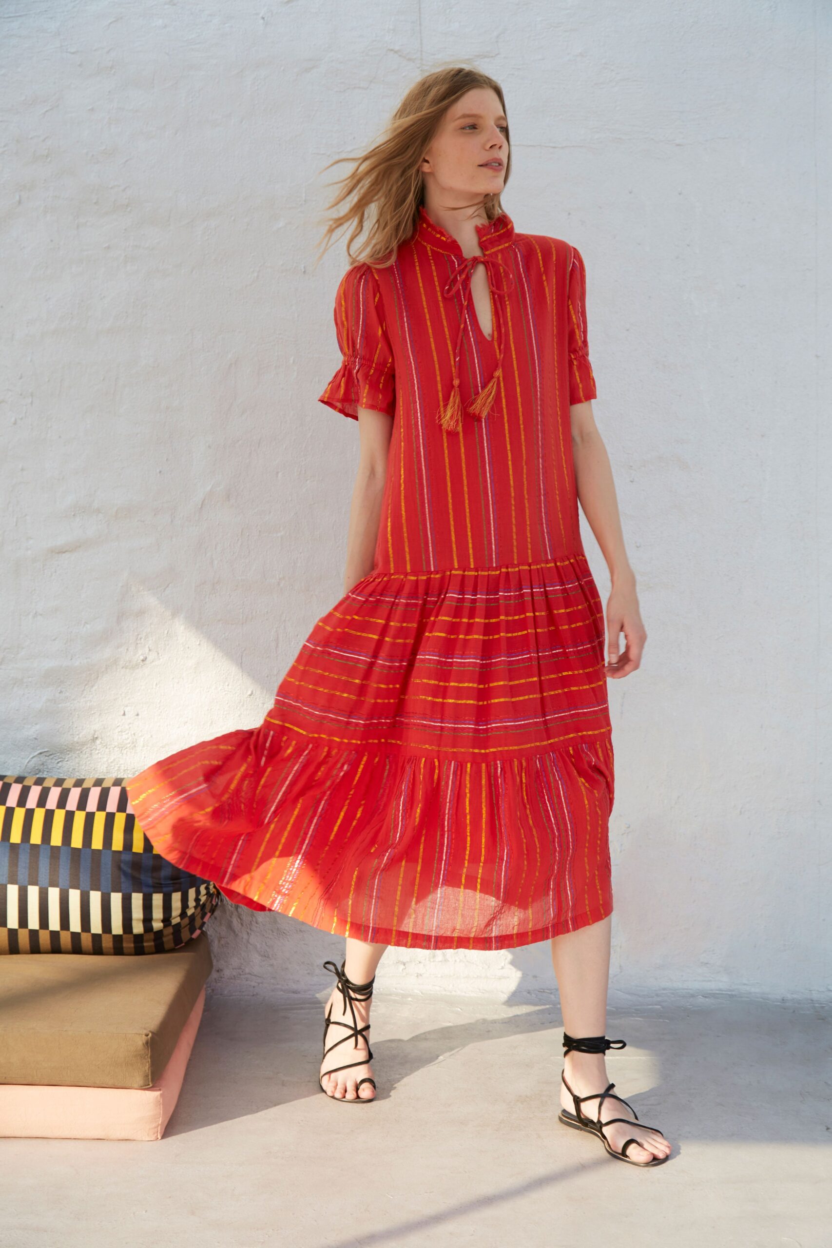 red tiered relaxed dress