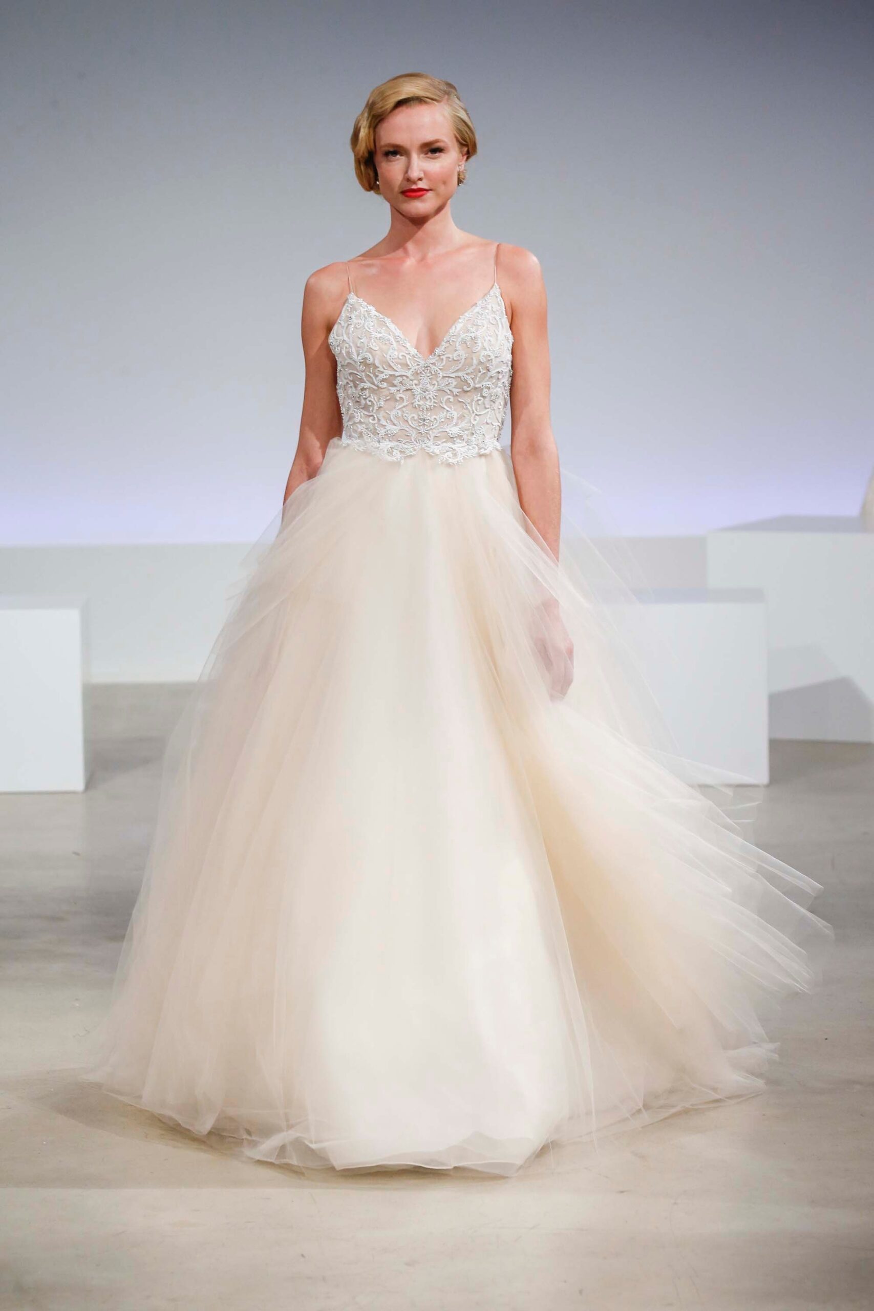 ivory tulle sleeveless gown