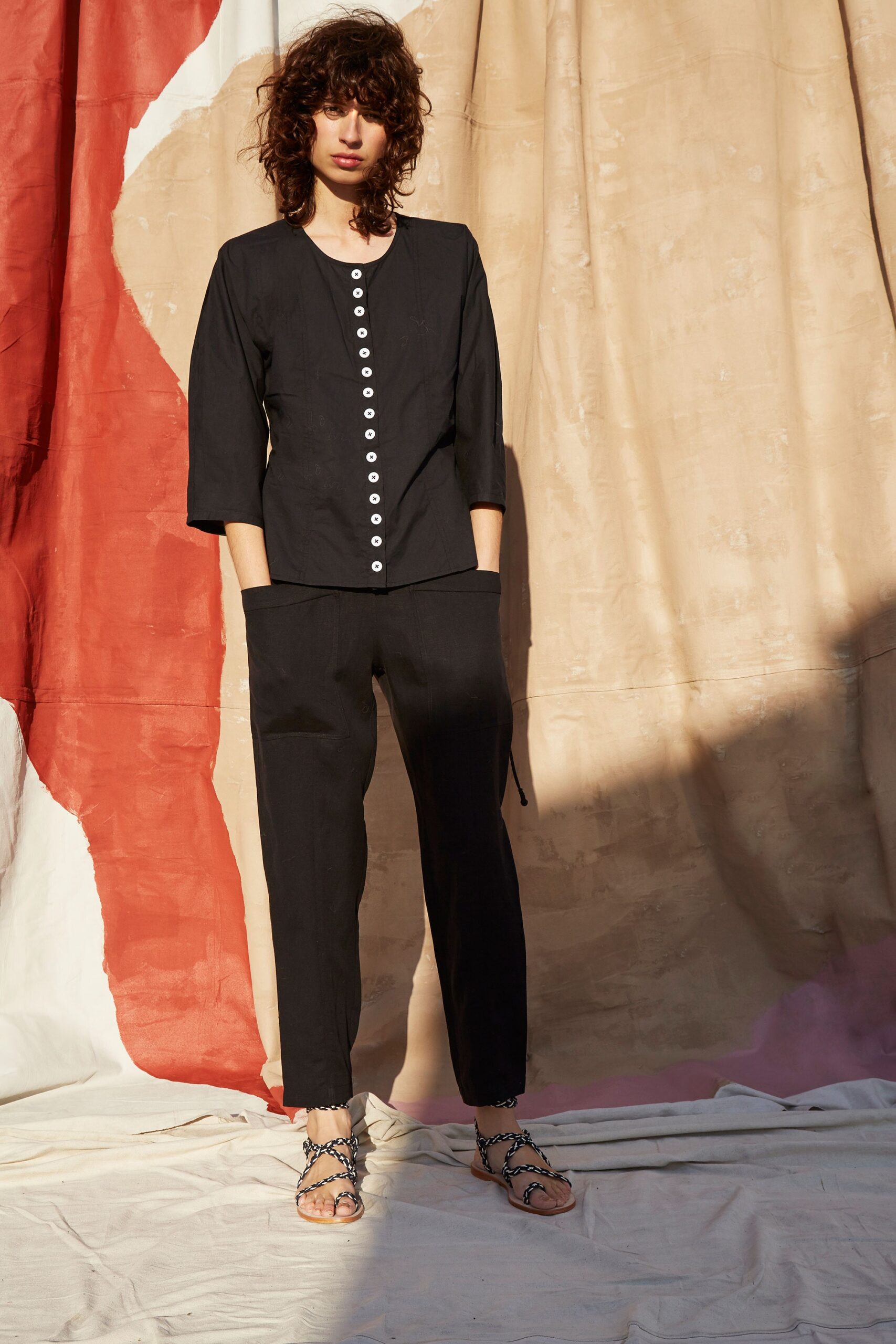 black relaxed cotton top and pants