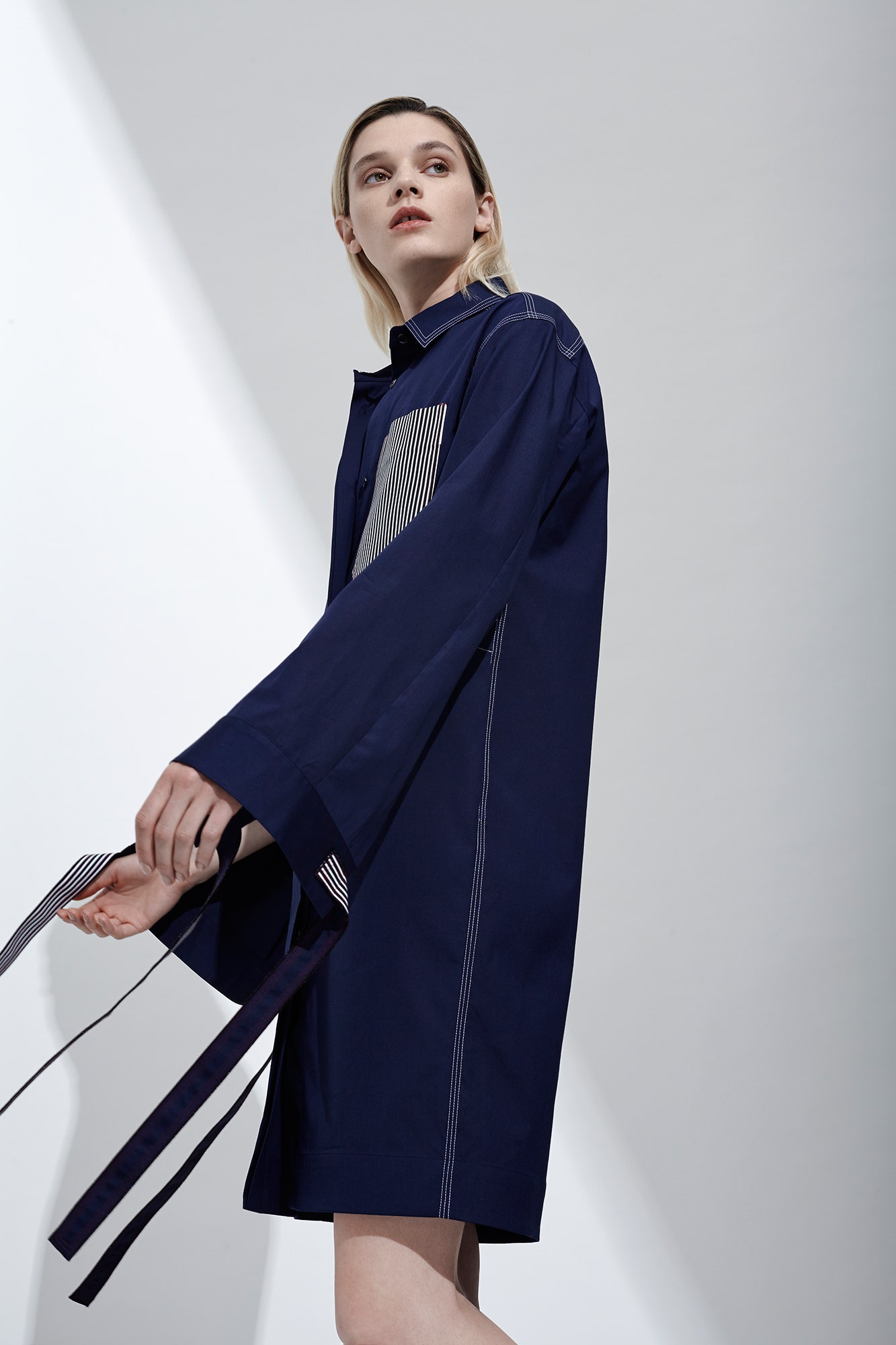 blue cotton relaxed shirt-dress