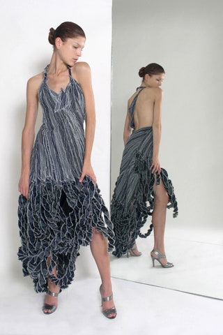blue gray draped maxi dress