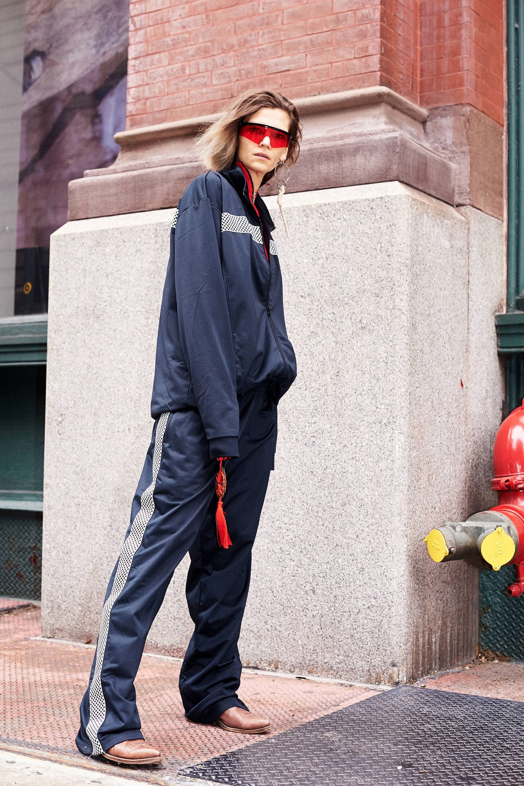 blue cotton long-sleeve collared relaxed zippered jacket