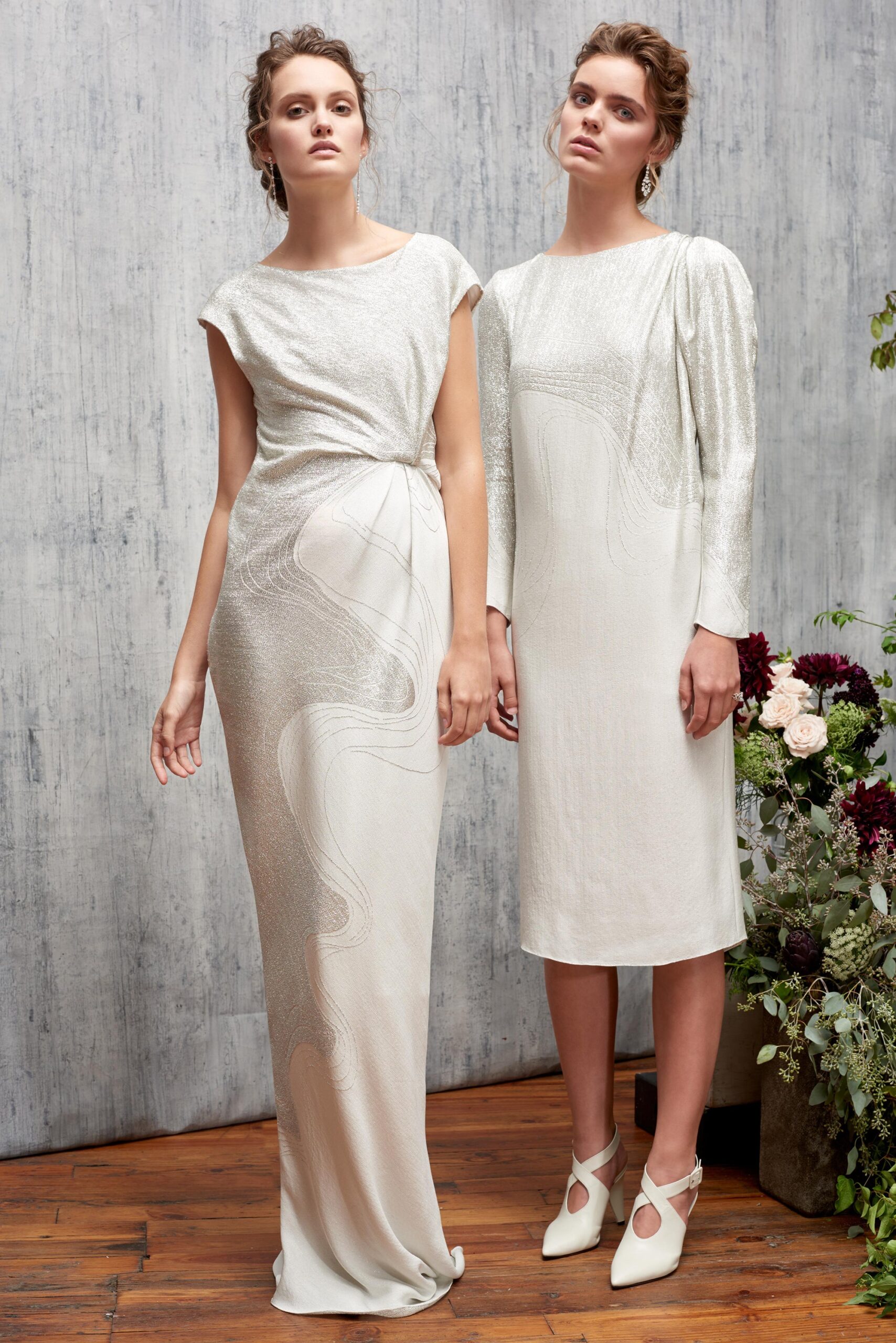 white silk gown and dress