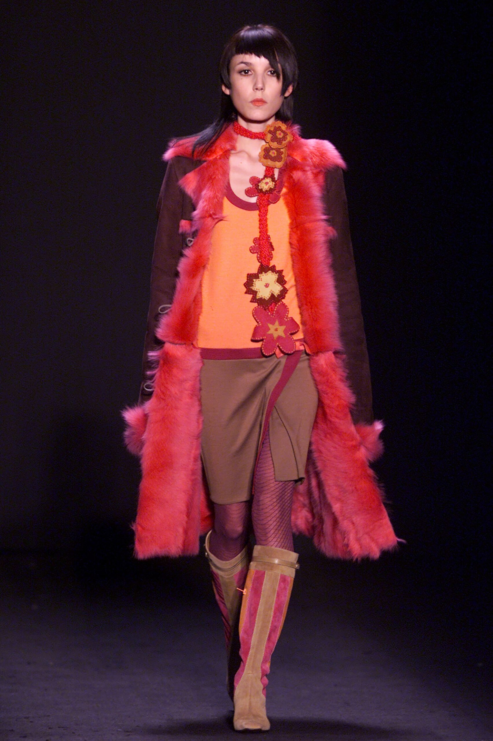 brown fur coat with orange top