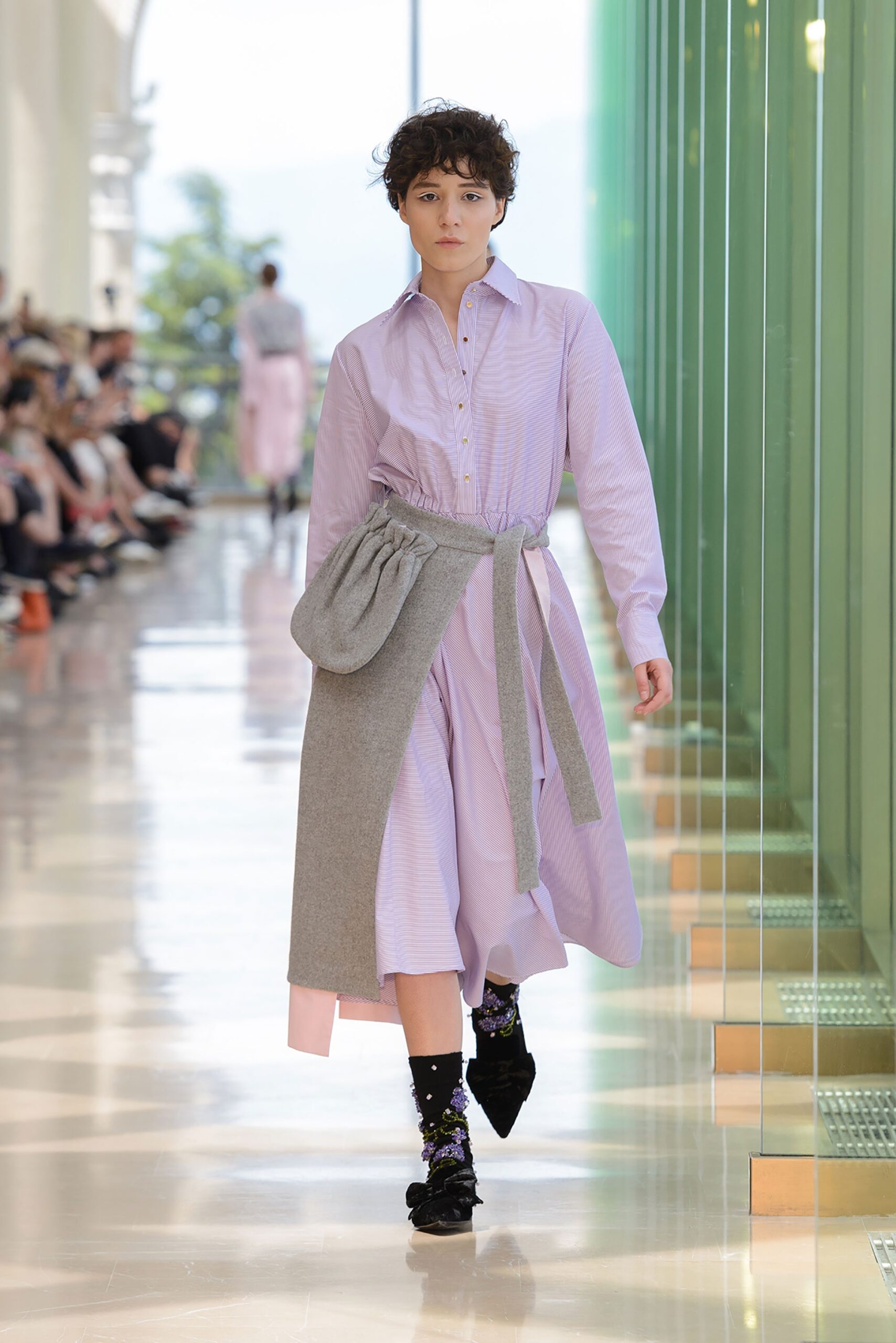 purple and gray layered dress