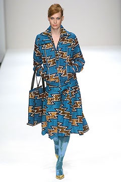 blue printed coat and skirt