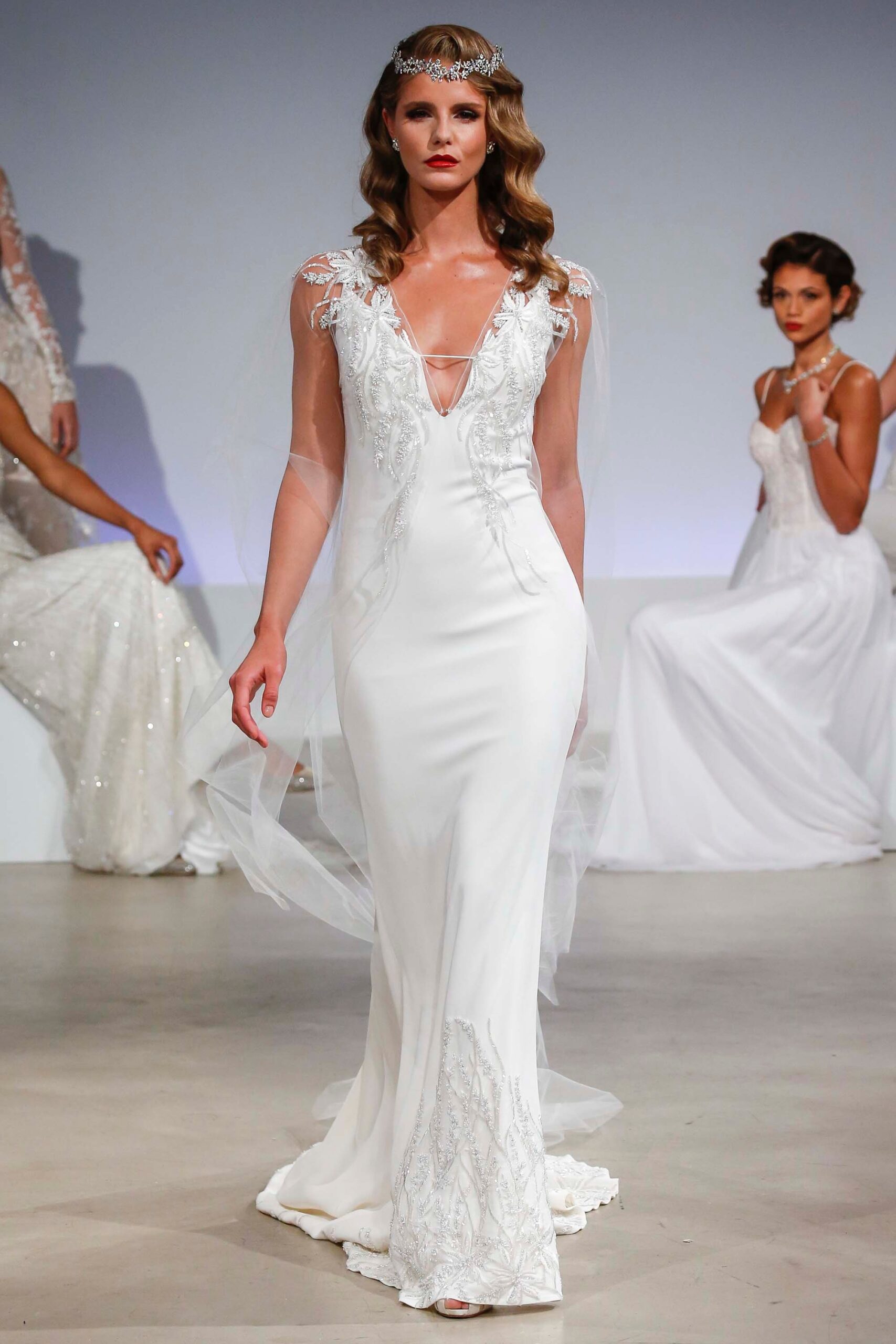 white silk fitted gown