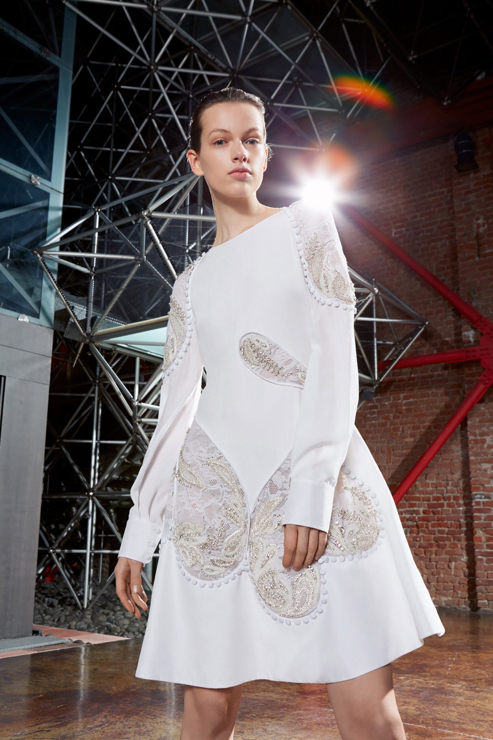 white silk fitted dress