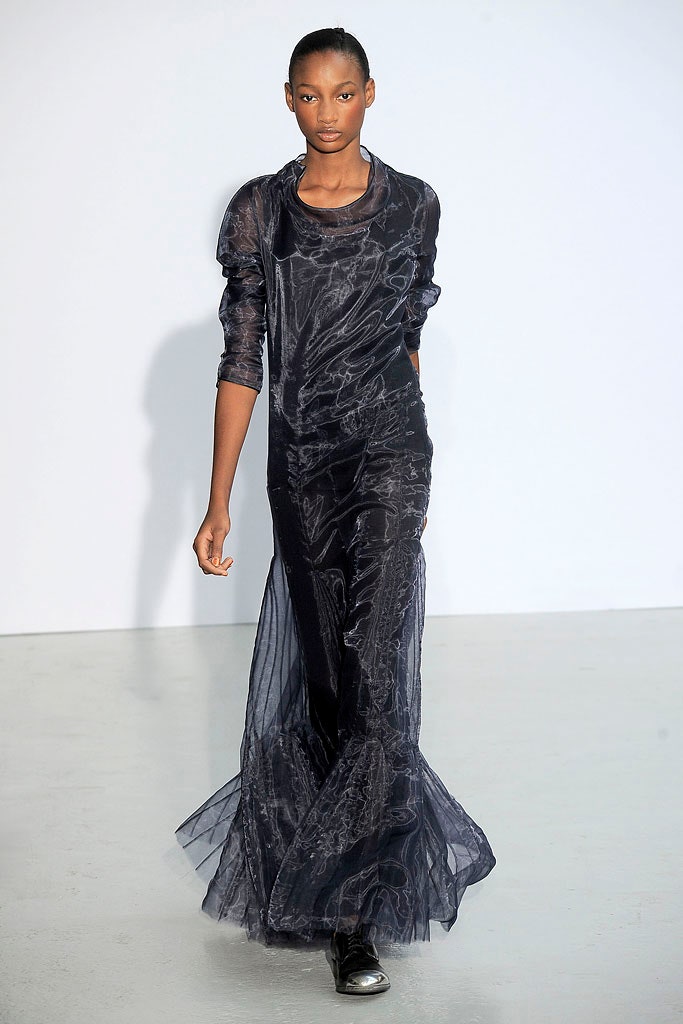 black silk tulle long-sleeve dress