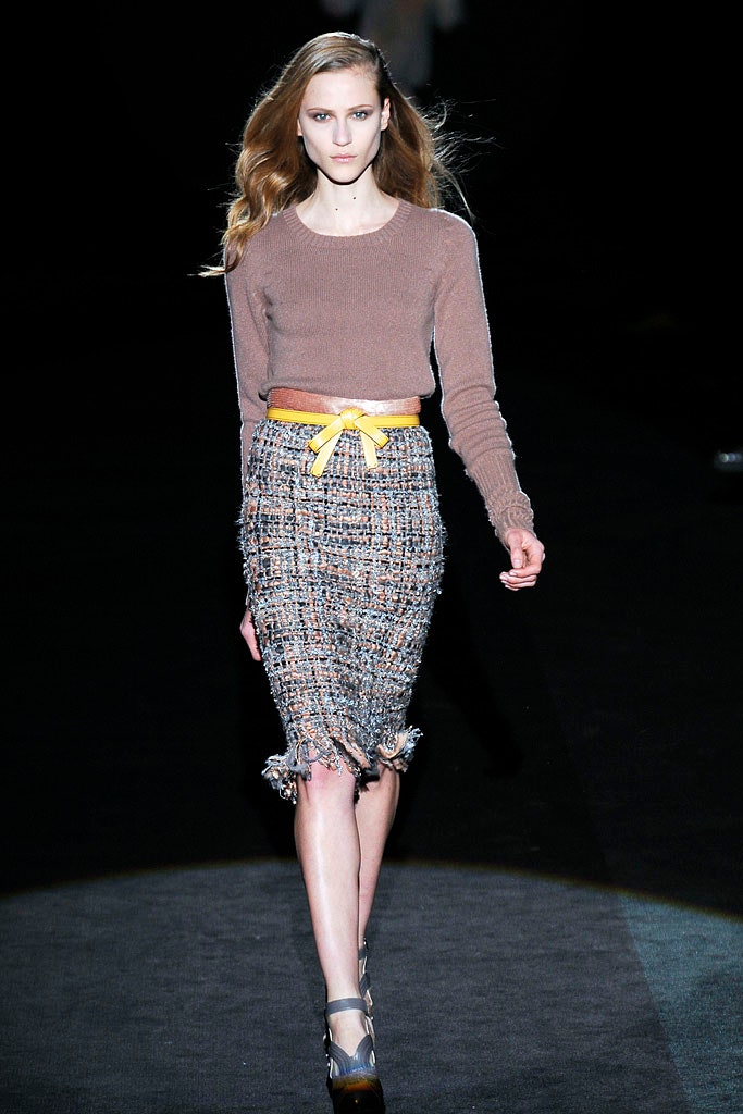 brown fitted top with multi skirt