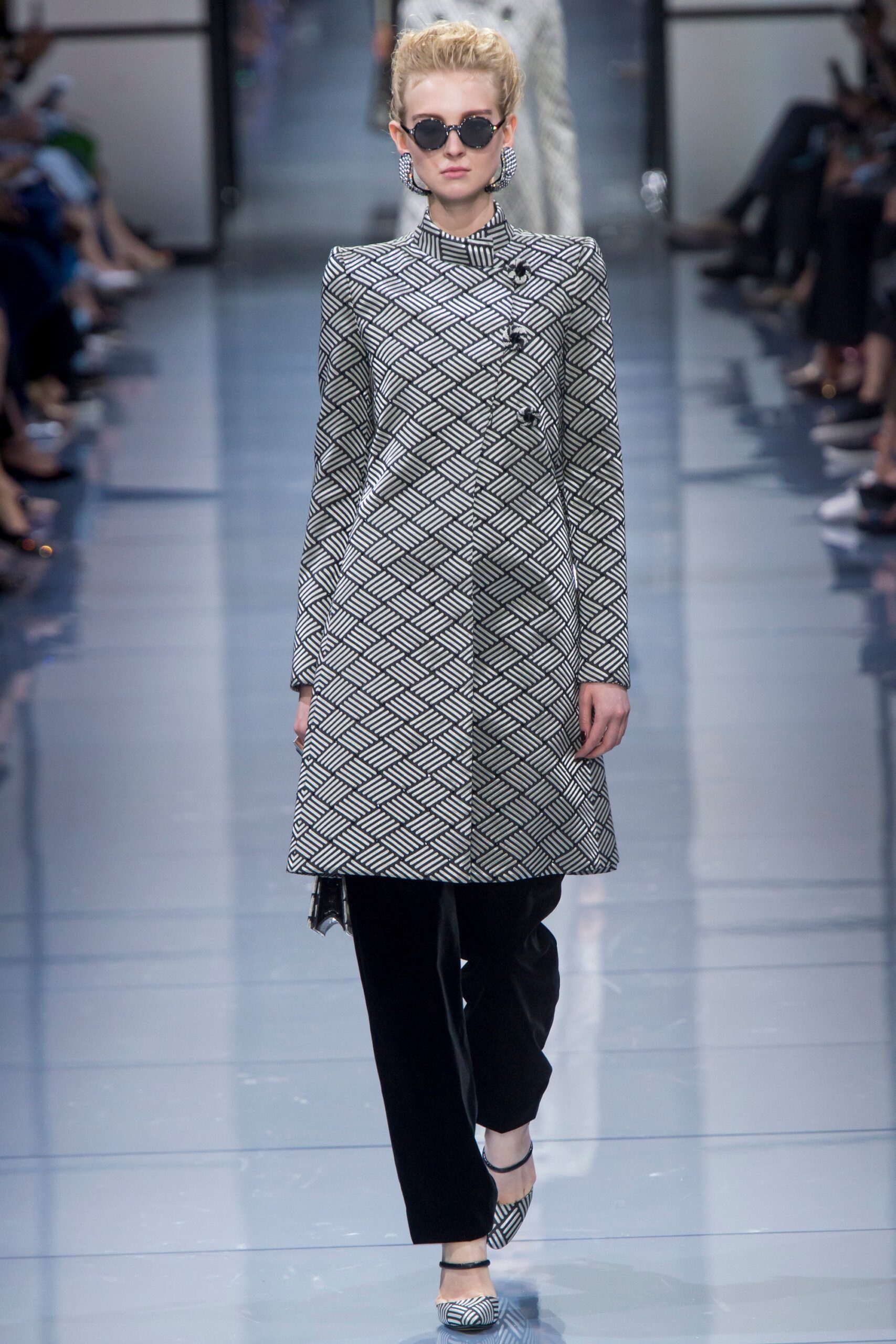 black and white printed coat