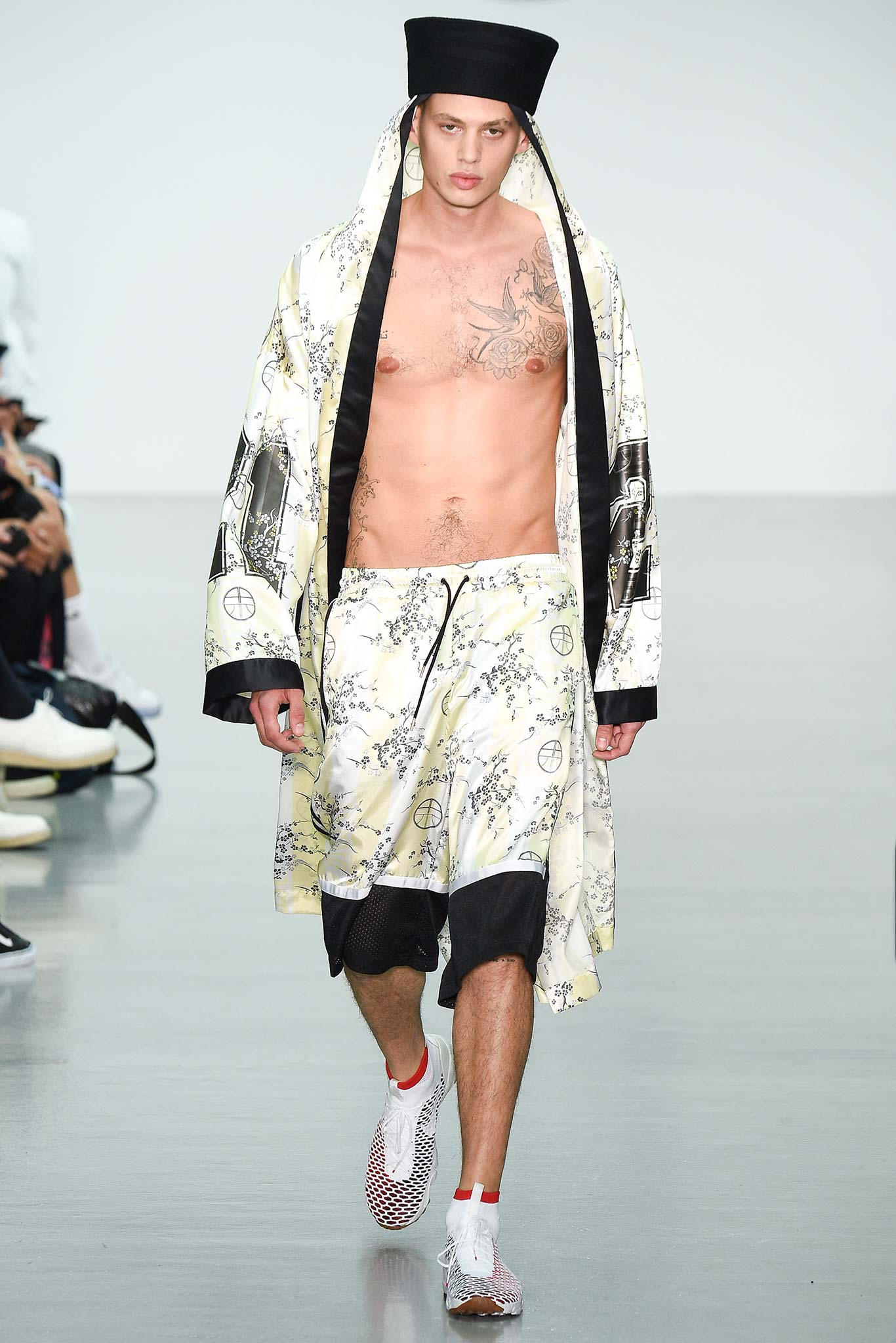 printed white and black coat with shorts