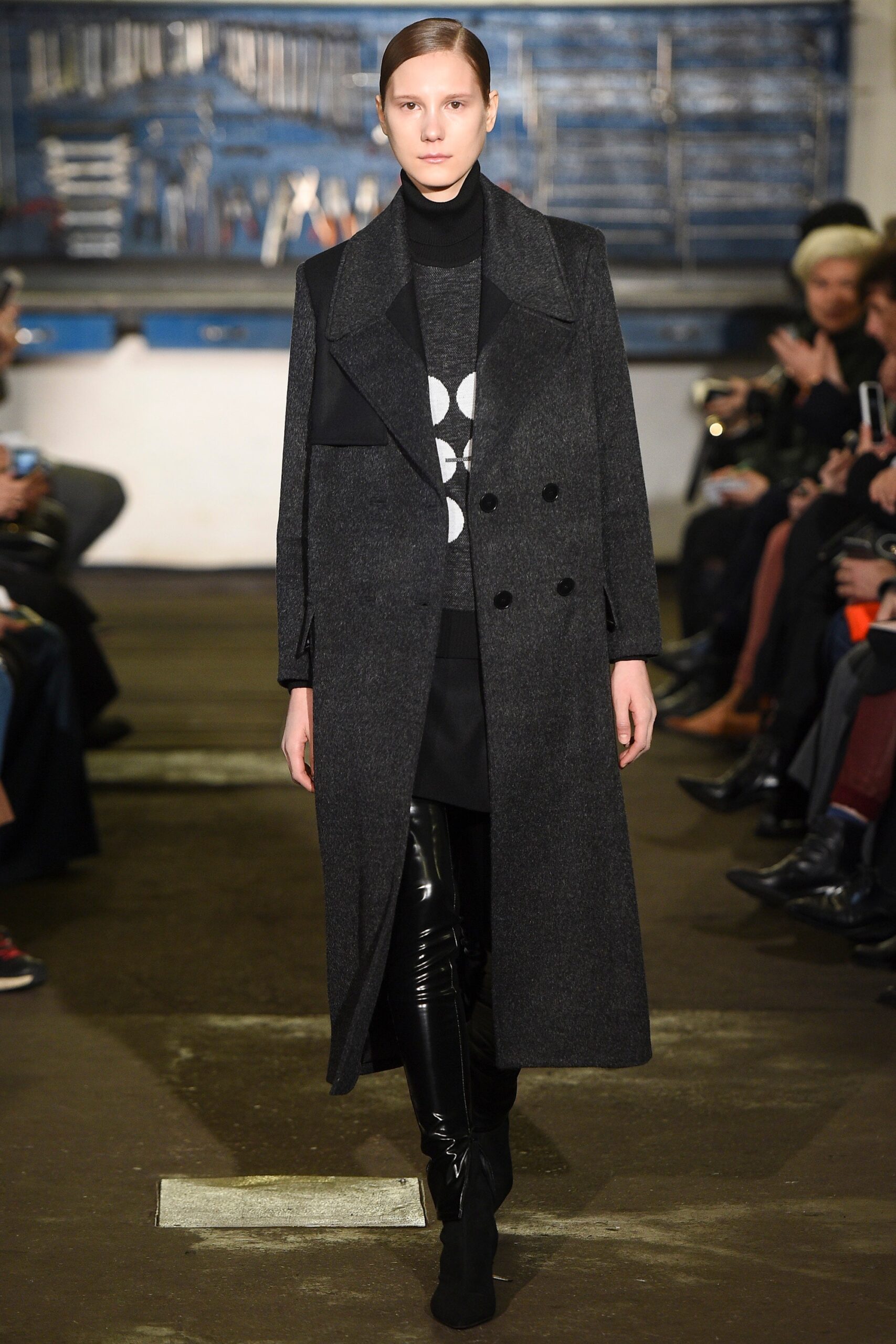 black wool long-sleeve collared tailored buttoned maxi coat