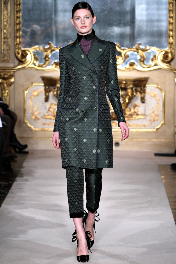 green embroidered silk suit
