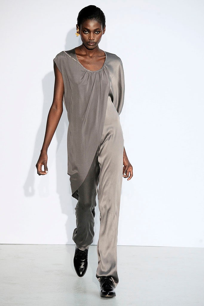 gray silk sleeveless jumpsuit