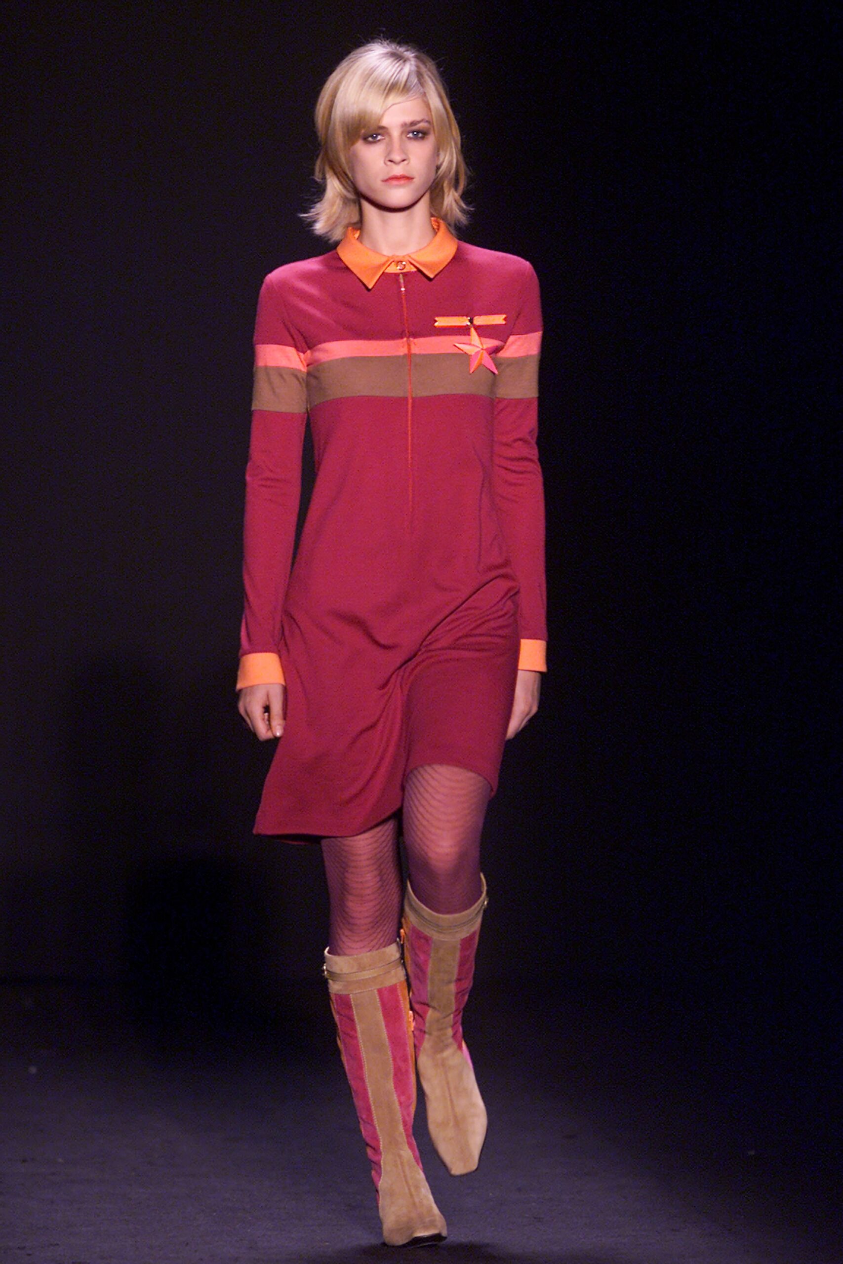 color-blocked mini dress with boots