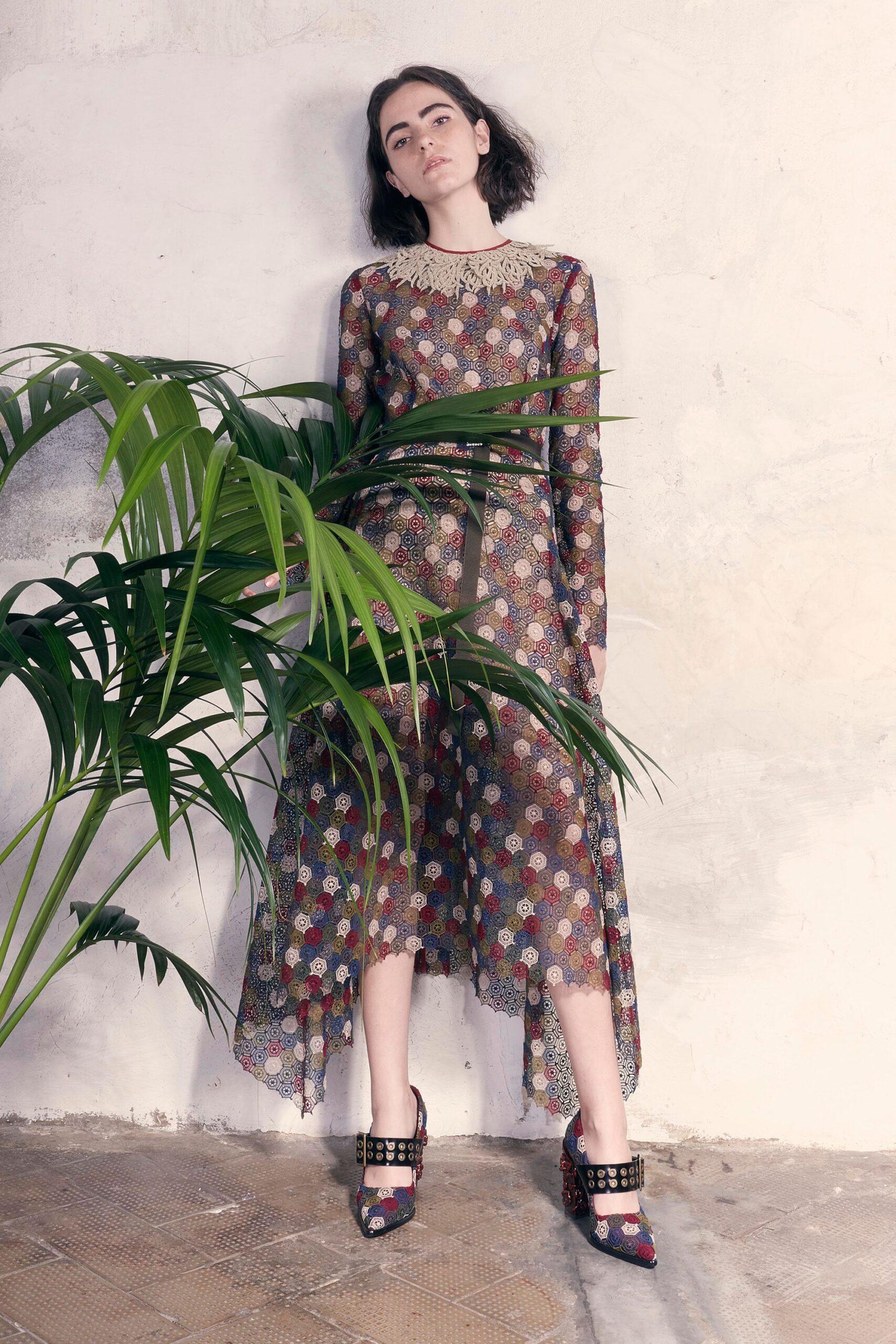 multi-colored lace midi dress