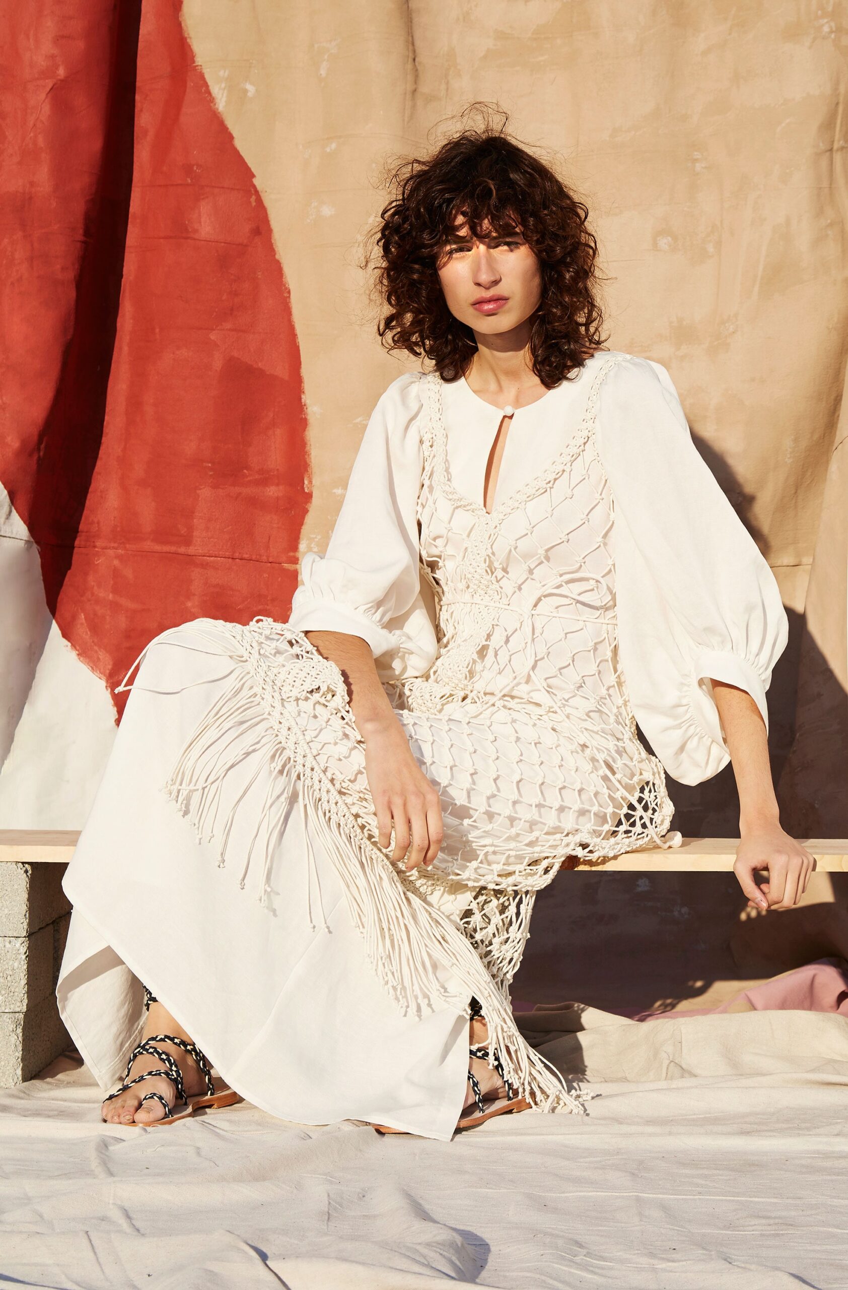 white relaxed maxi dress with fringes
