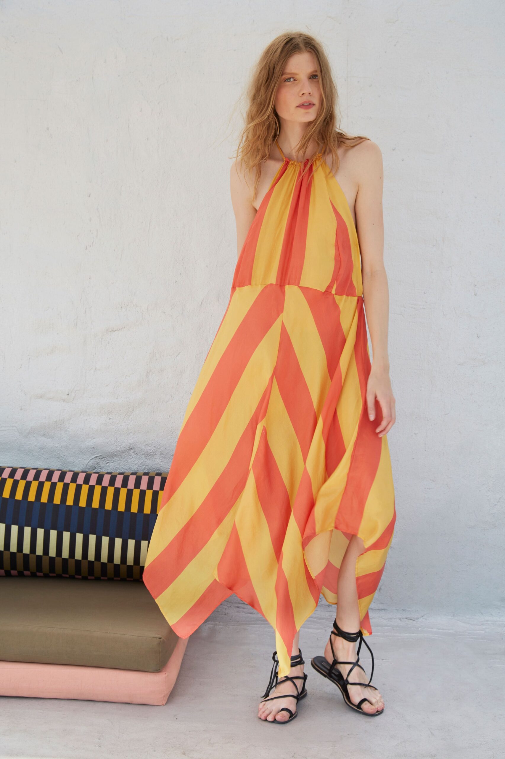 yellow and orange striped dress