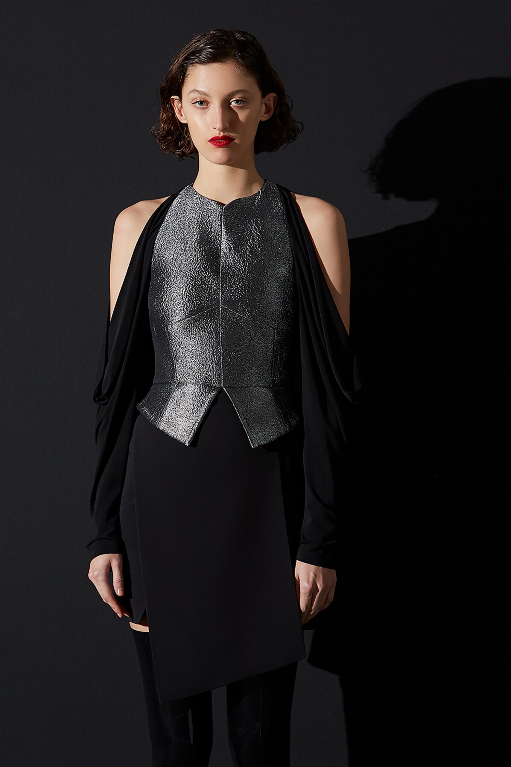 gray metallic sleeveless structured zippered shiny corset