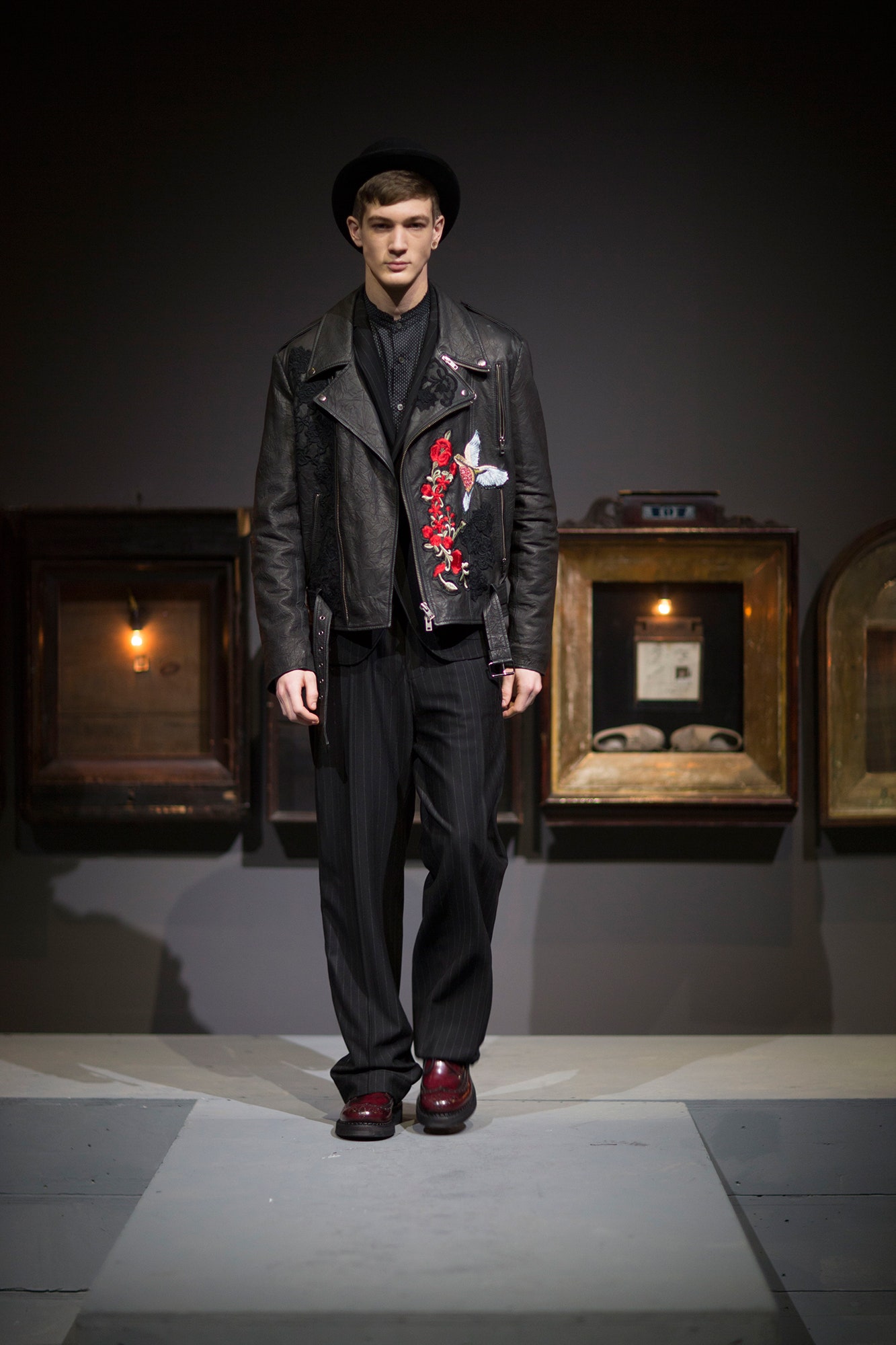 black wool tailored straight-leg pants