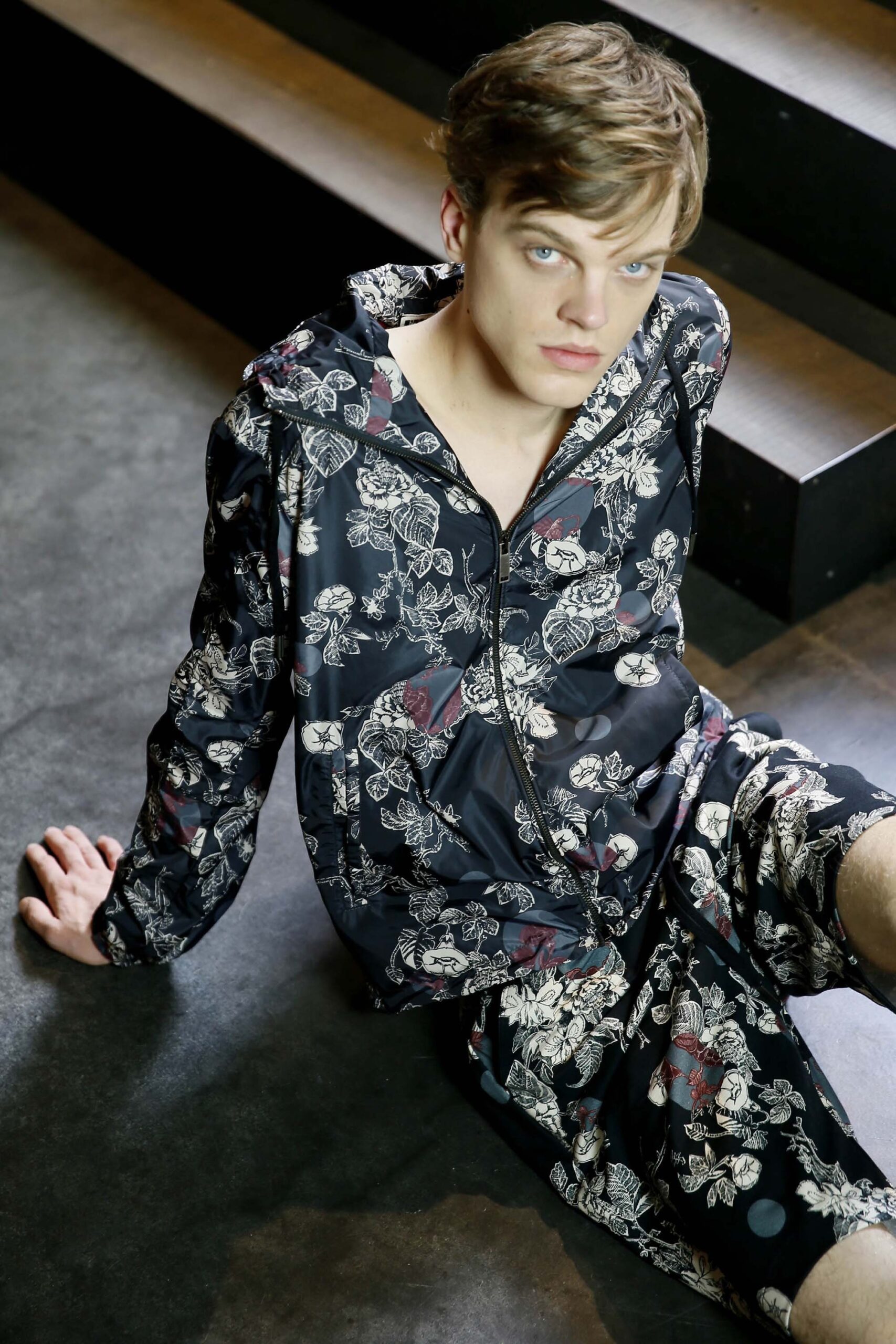 black printed relaxed jacket and shorts