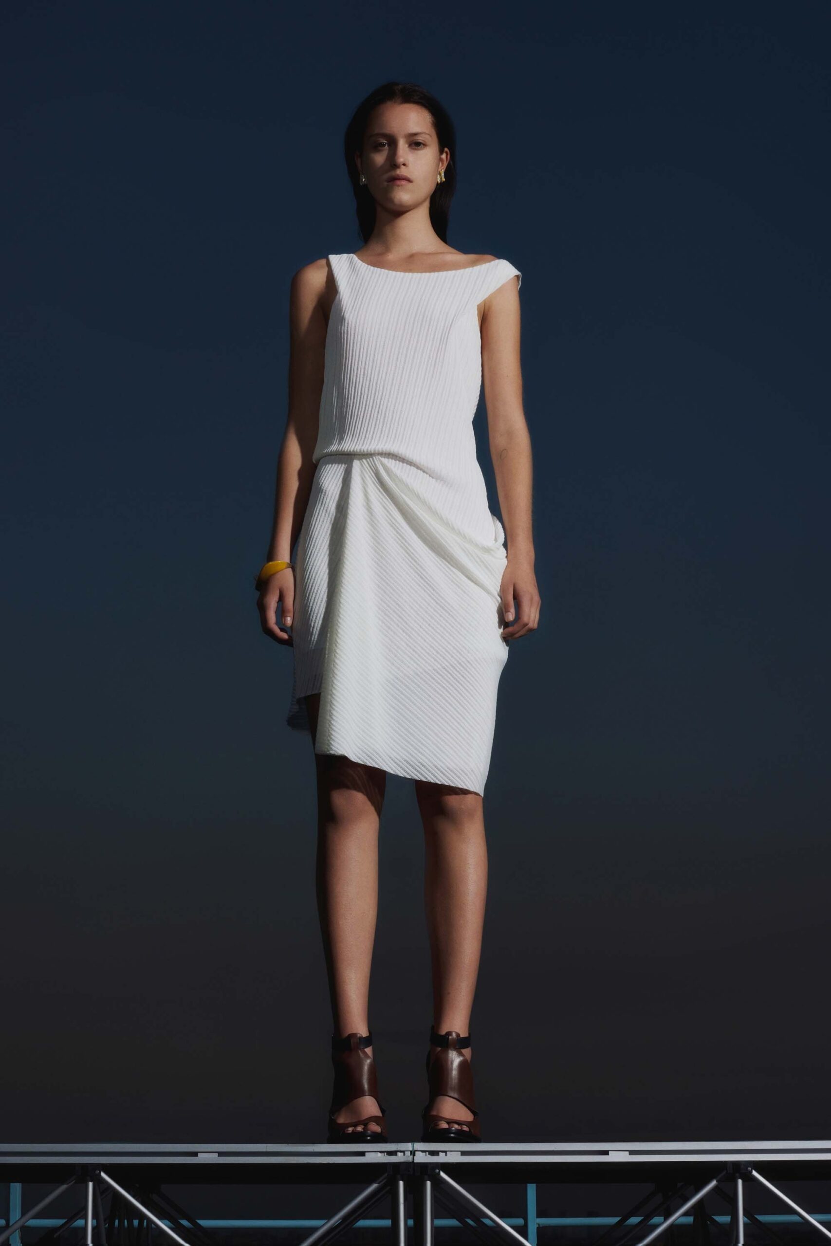 white fitted off-shoulder dress