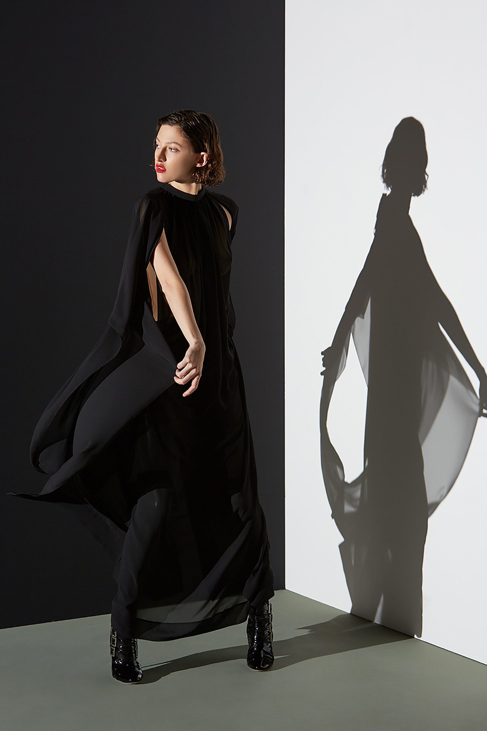 black silk sleeveless dress