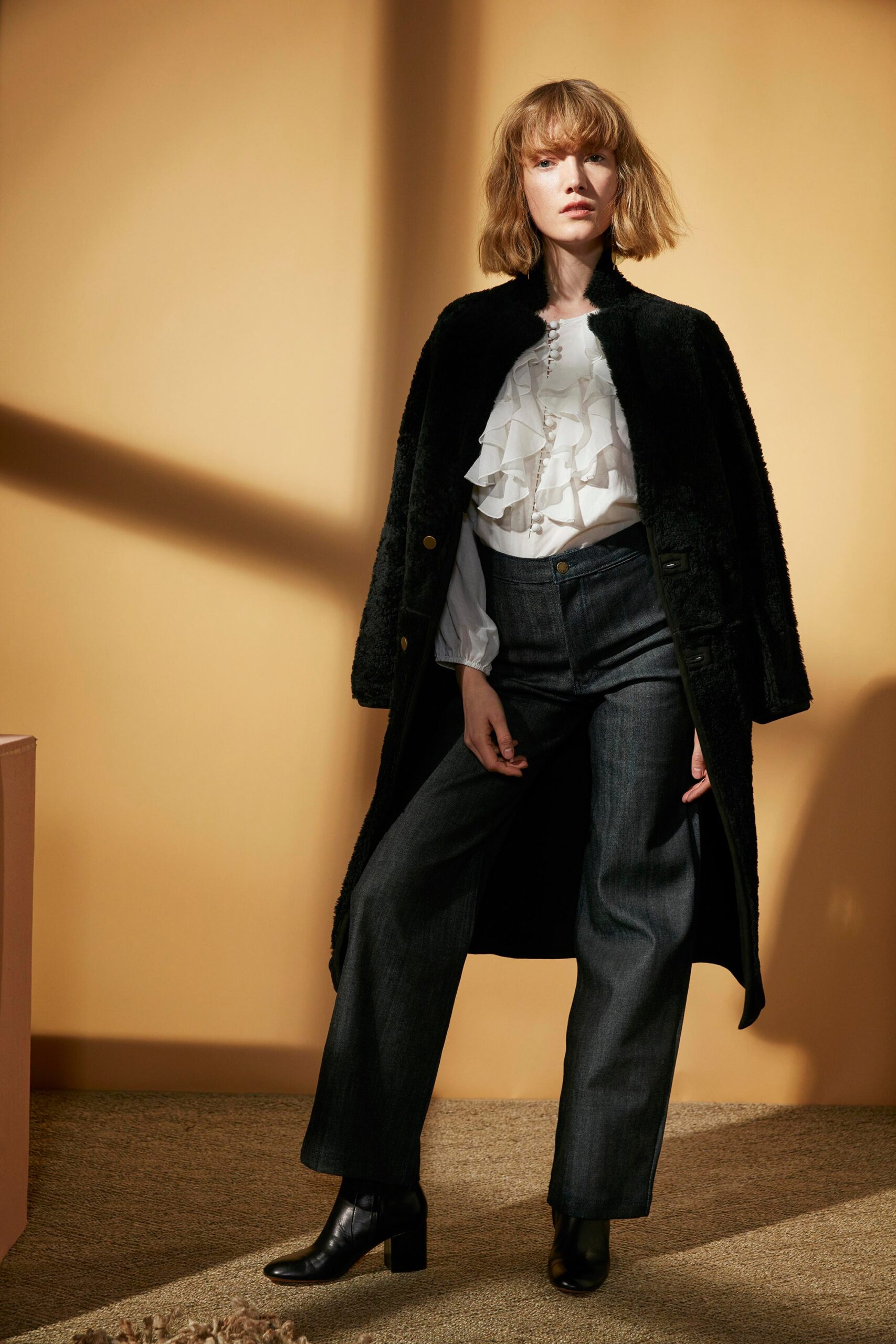 gray denim tailored wide-leg pants