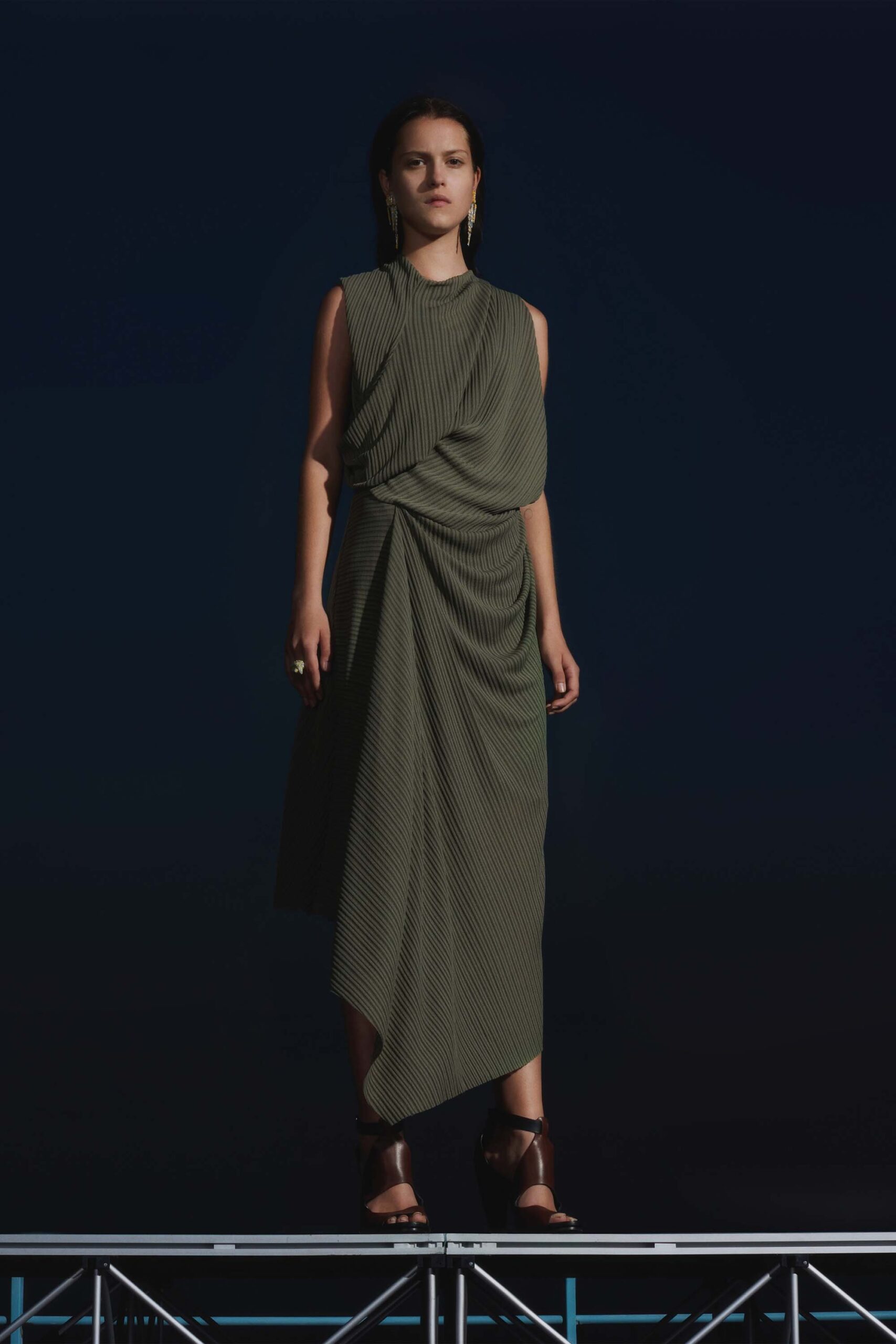 green silk sleeveless dress