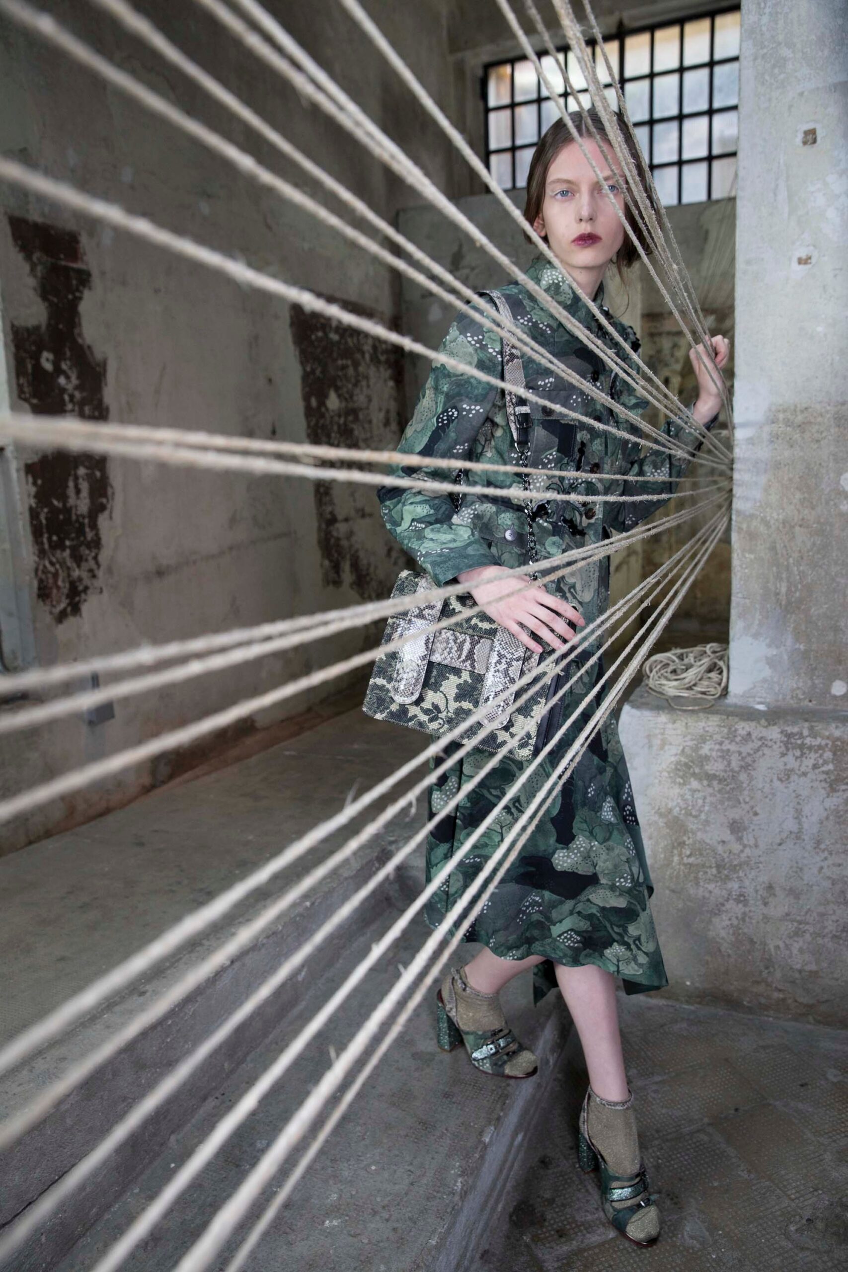 green silk long-sleeve collared fitted floral buttoned dress