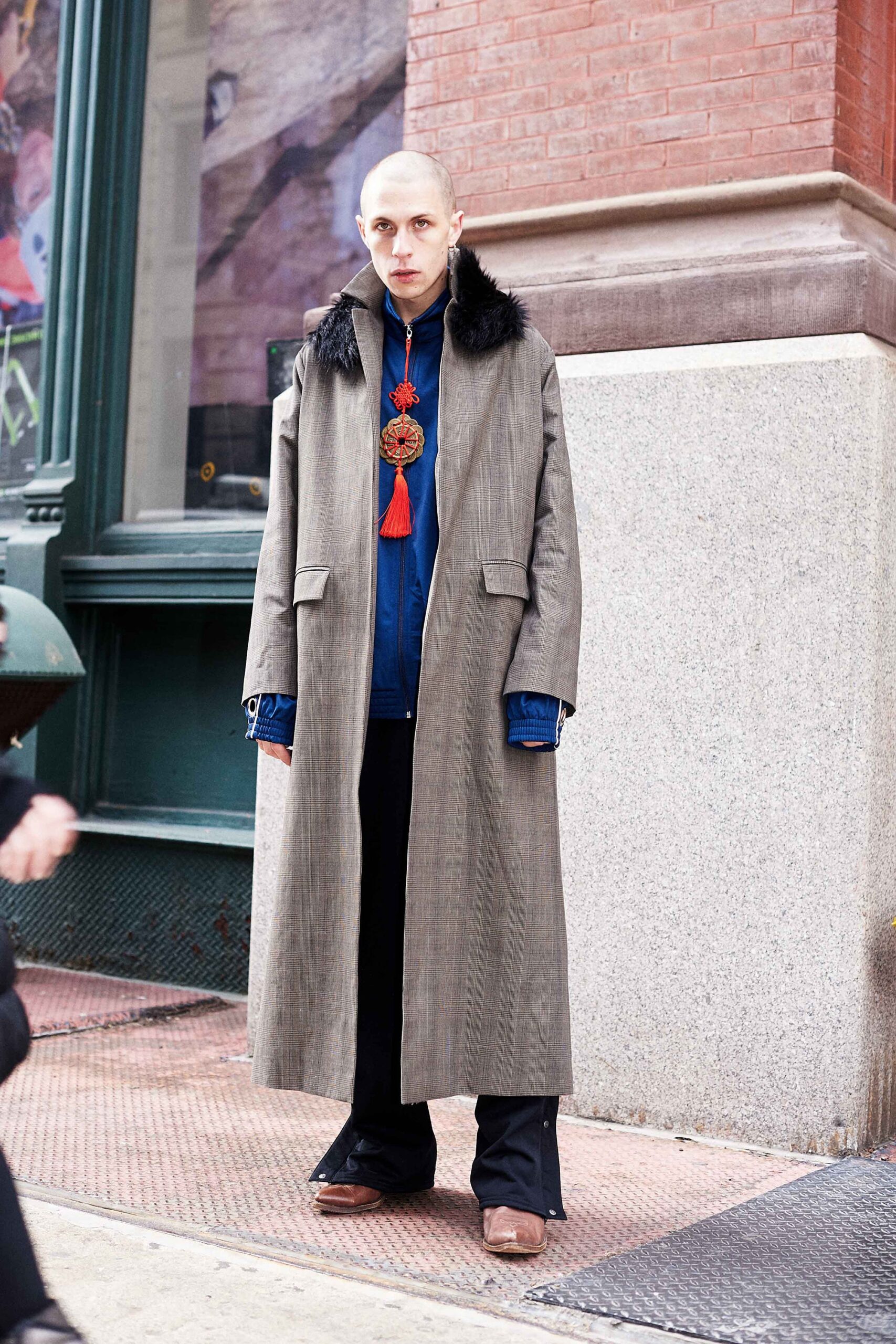 gray wool long-sleeve collared relaxed buttoned maxi coat