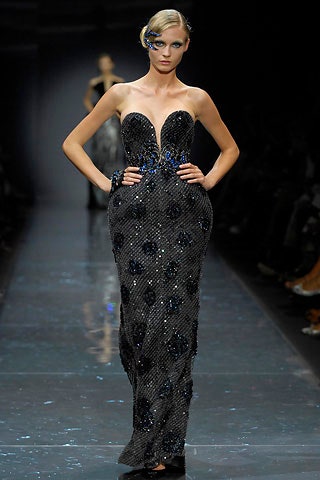 black sequin strapless gown