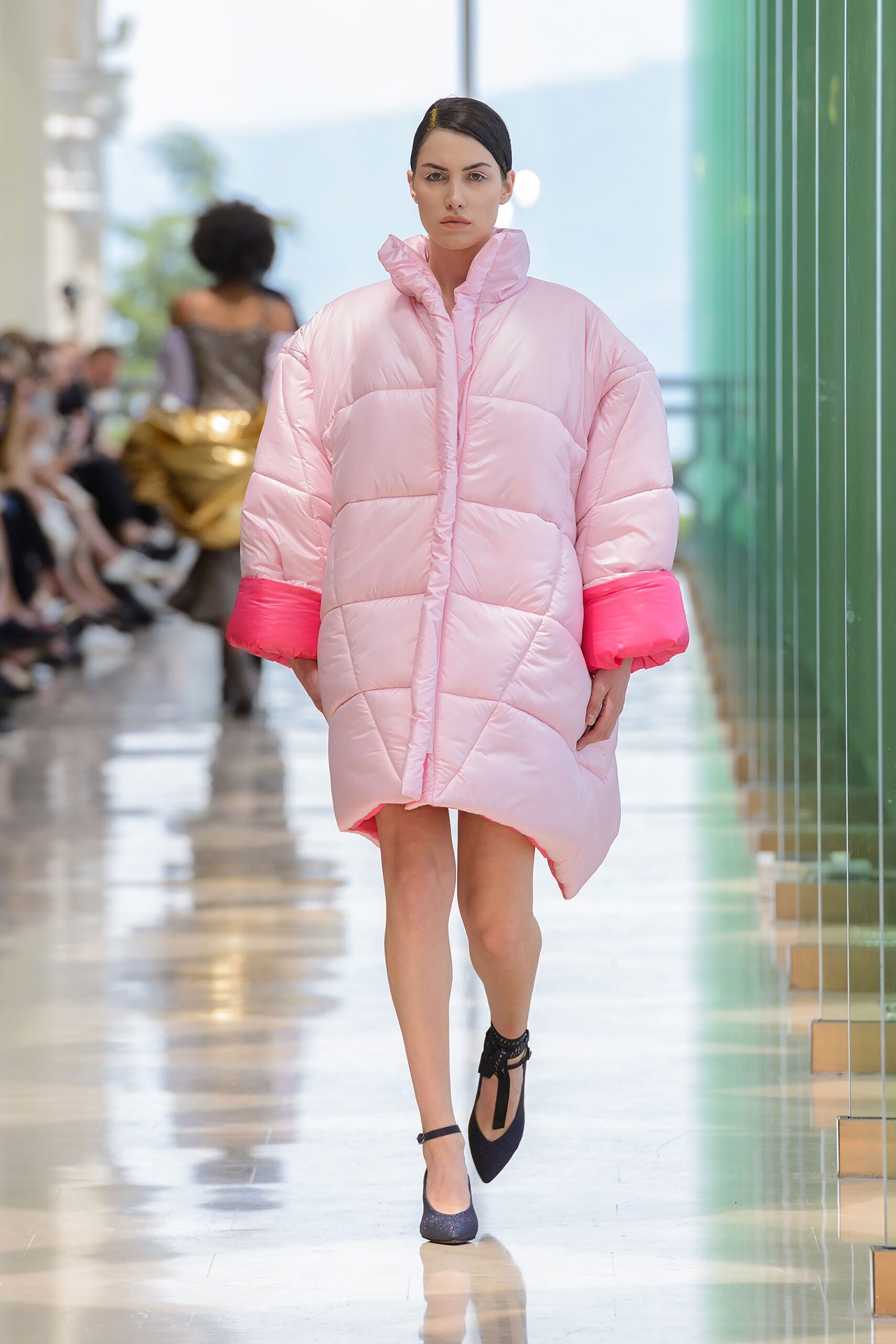 oversized pink vinyl coat