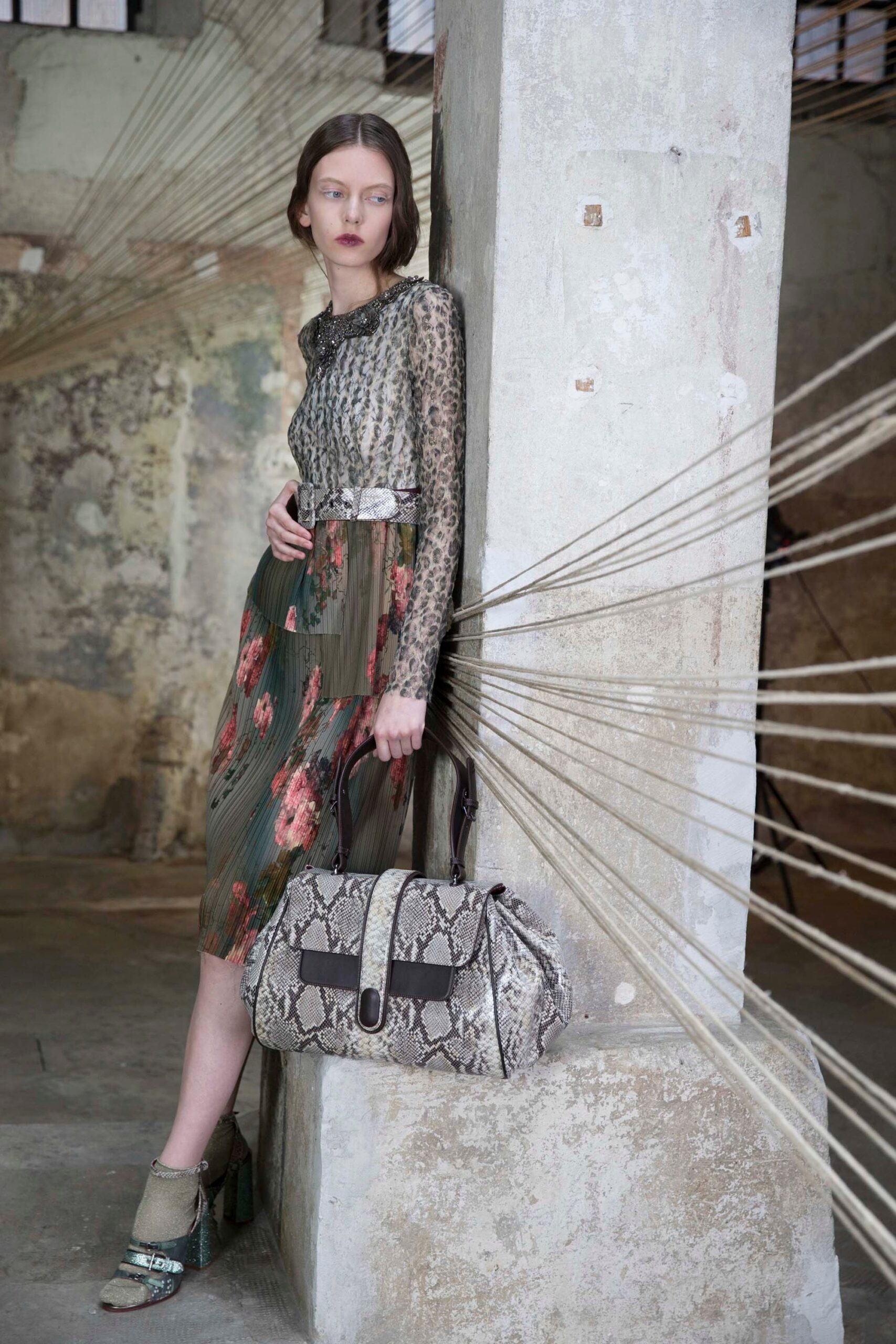 floral midi dress with handbag