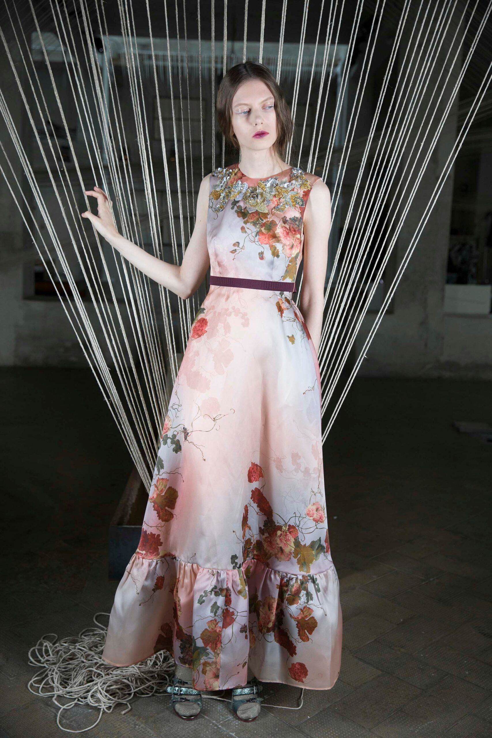 floral pink silk maxi dress