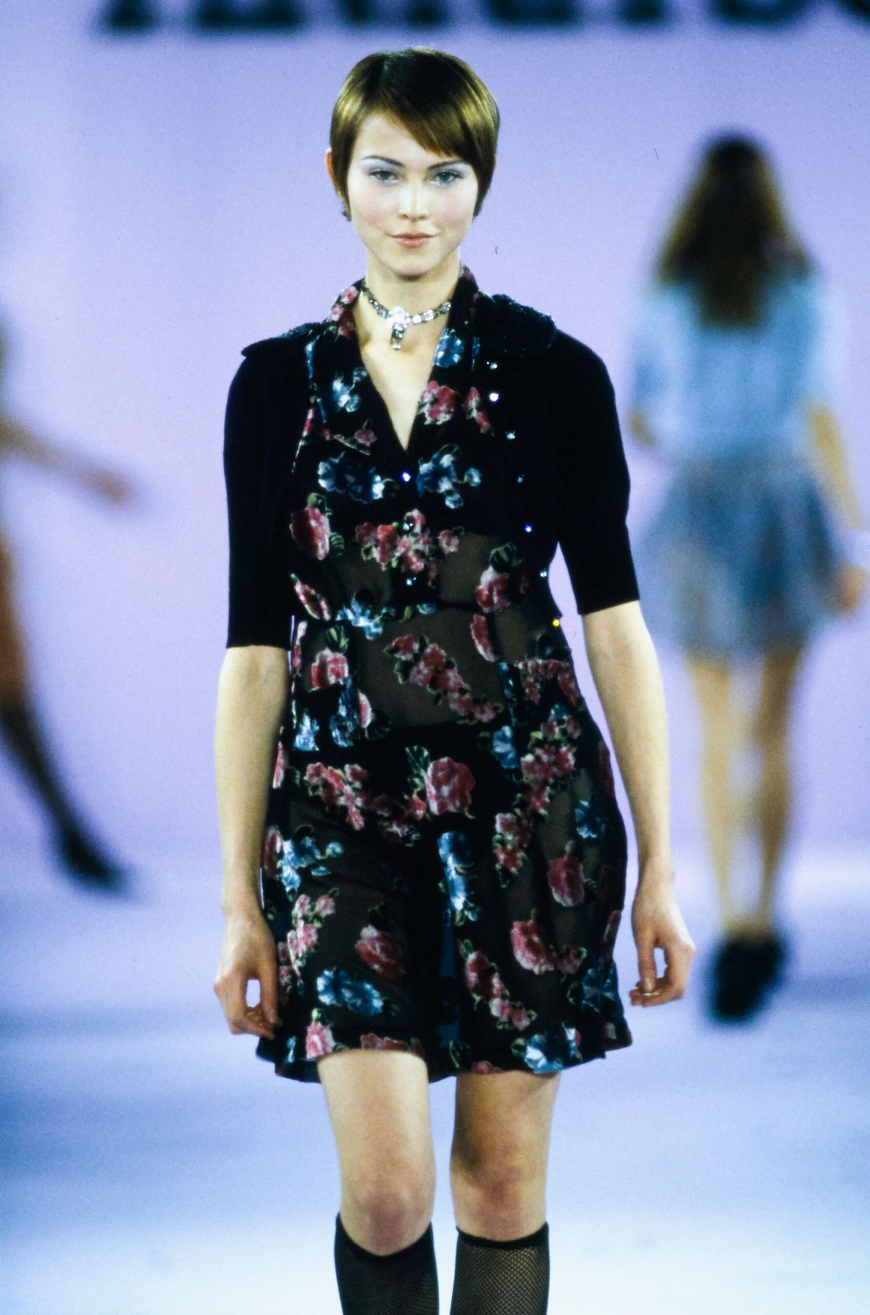 black floral mini dress with cardigan