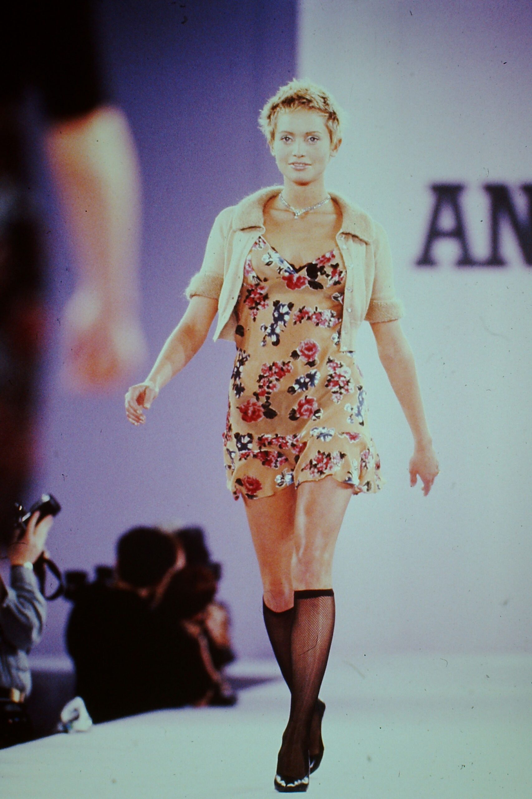 beige floral mini dress with fitted jacket