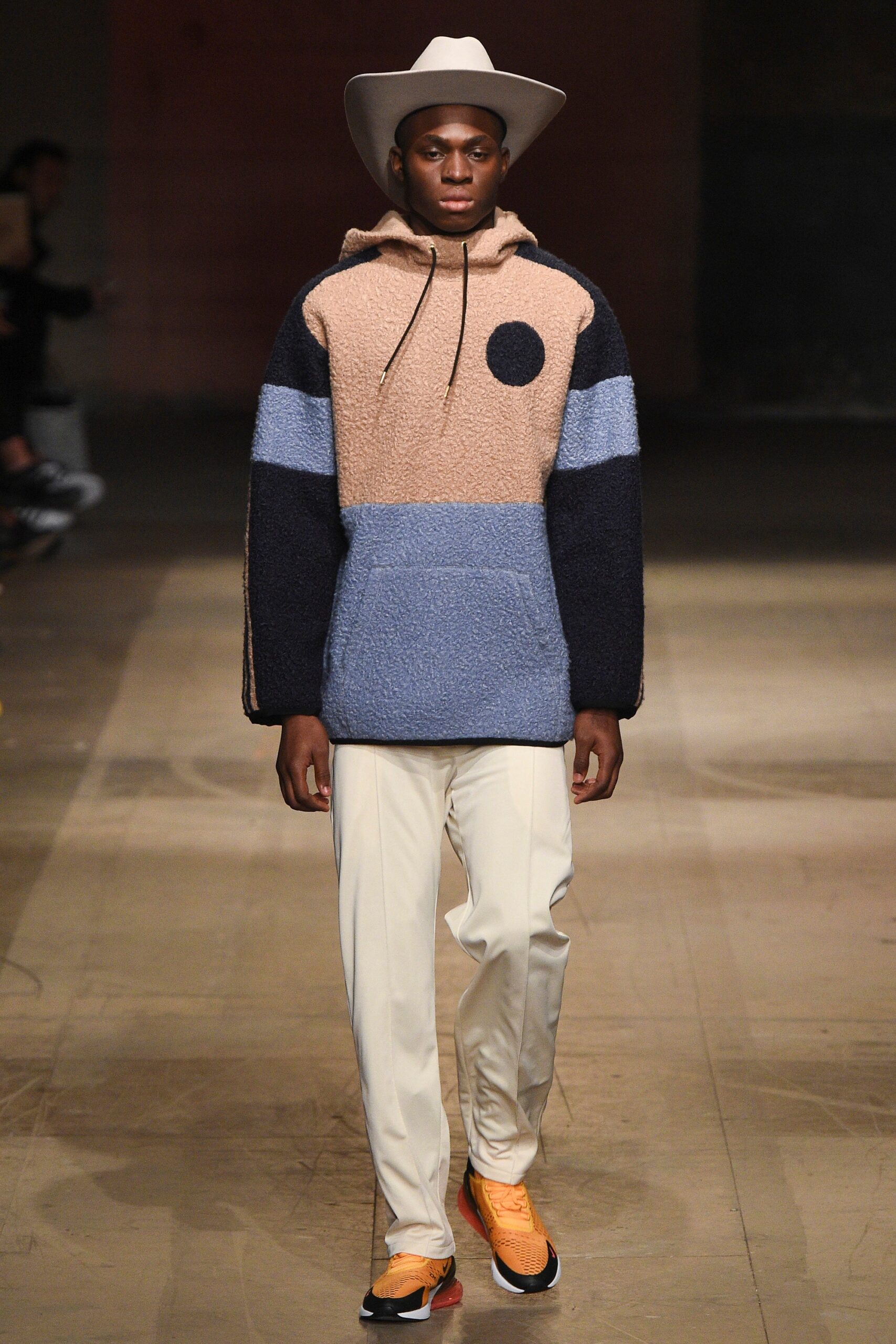 color-blocked faux-fur hoodie