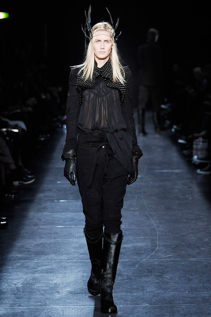 black silk blouse with slim pants