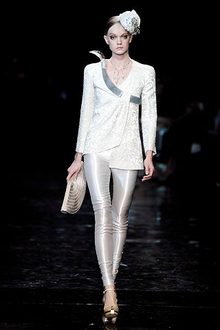white embroidered blazer with silver pants