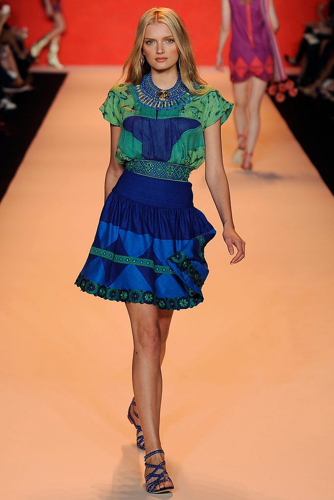 green blue embroidered top with tiered skirt