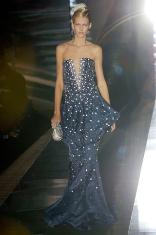 blue silk sleeveless gown