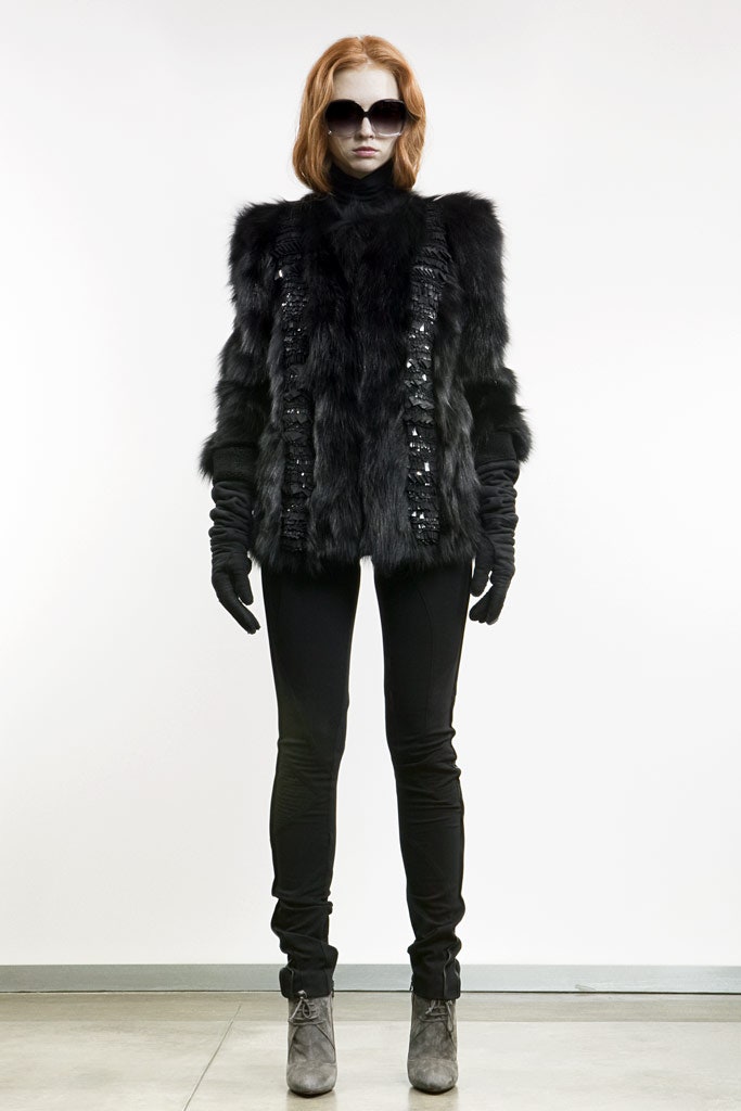 black fur coat with gloves