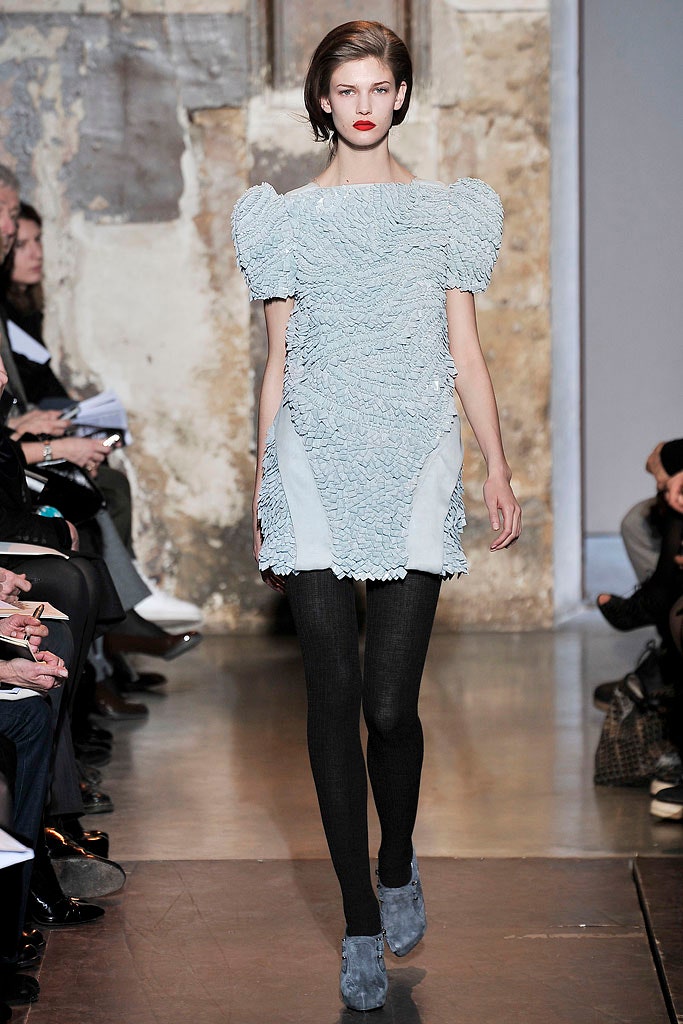 blue silk ruffled mini dress