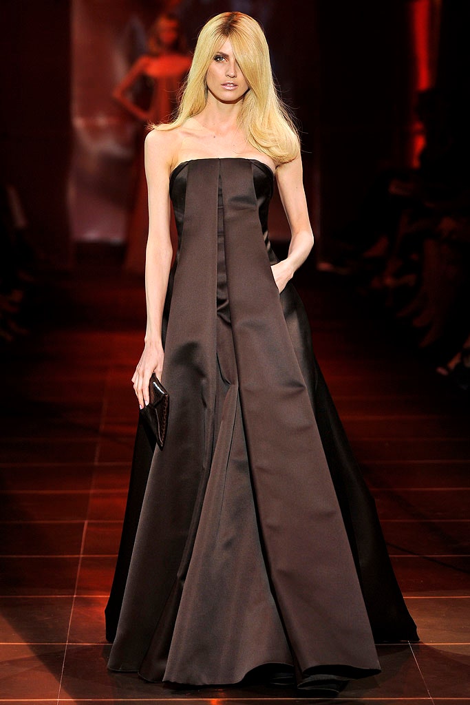 black silk strapless gown