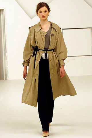 beige trench coat with gray top