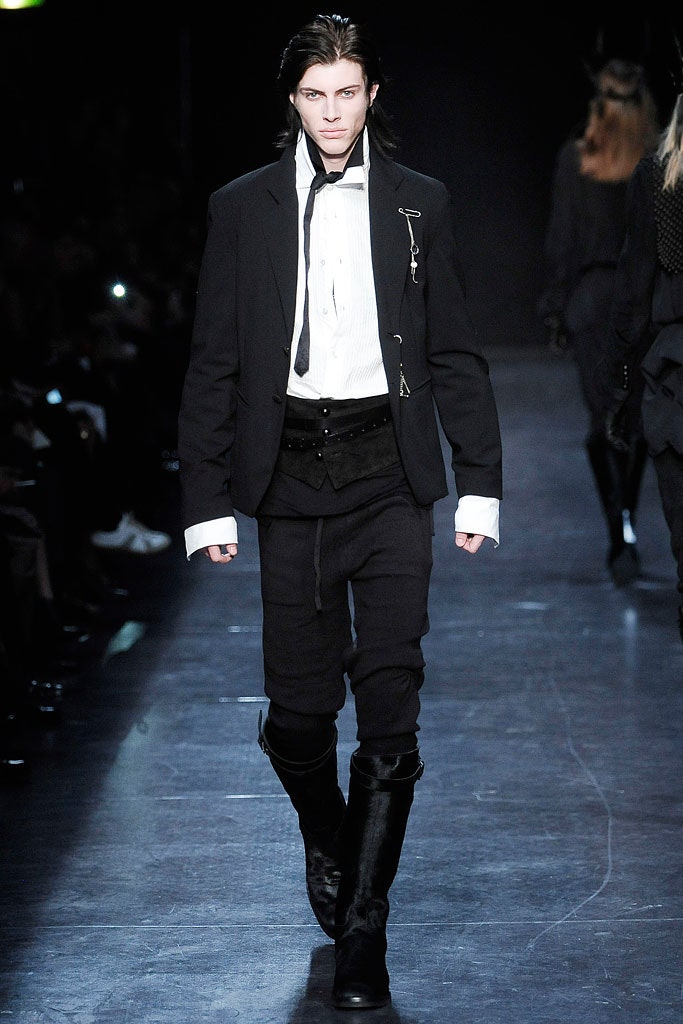 black tailored suit with boots